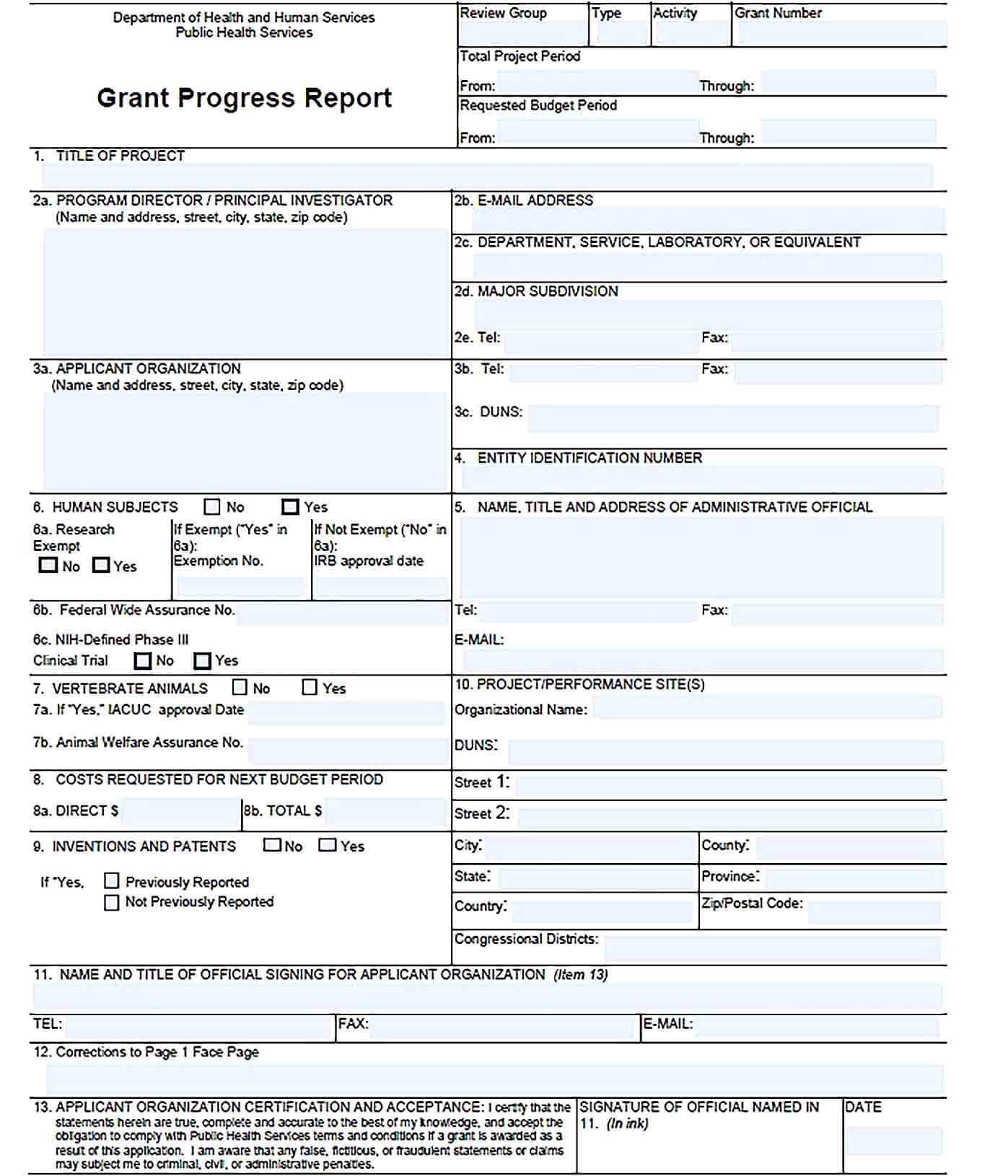 Sample Grant Progress Report Template