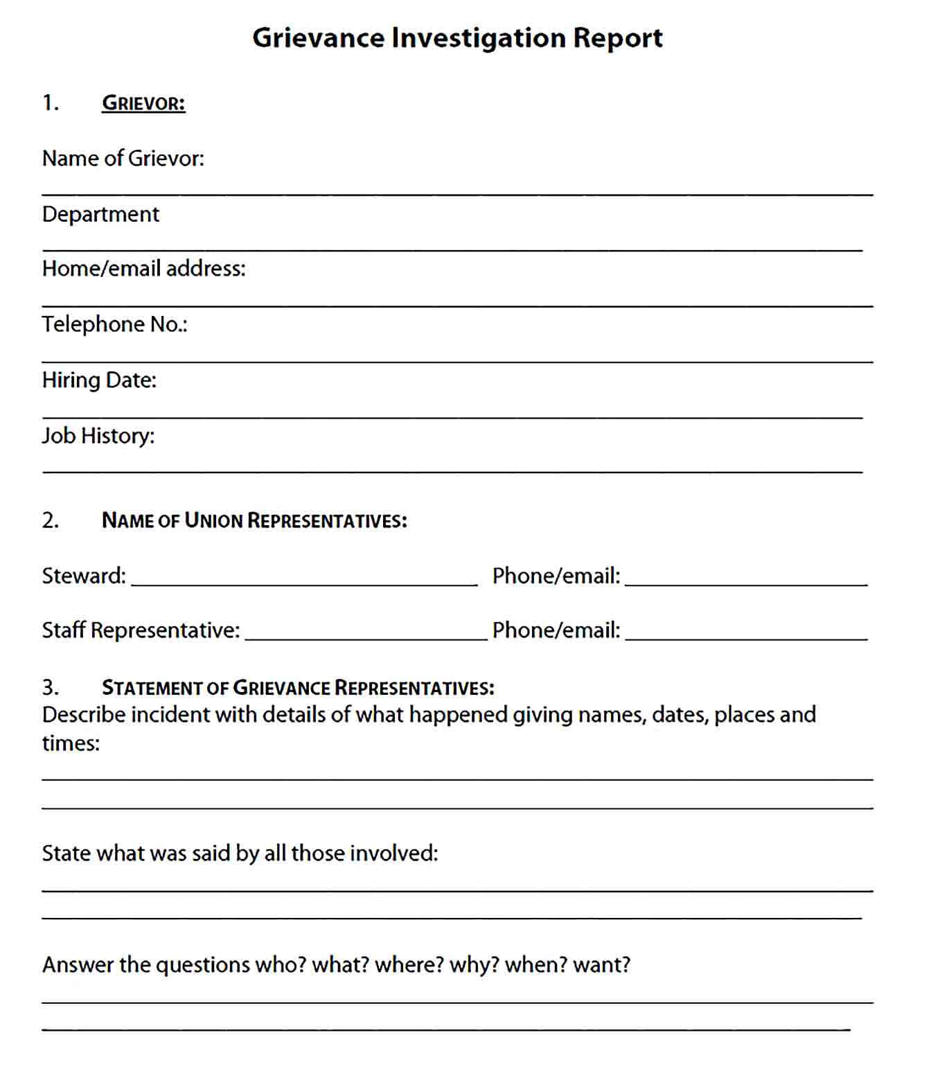 Sample Grievance Investigation Report Template
