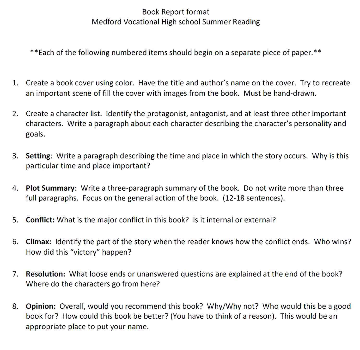Sample High School Book Report Template