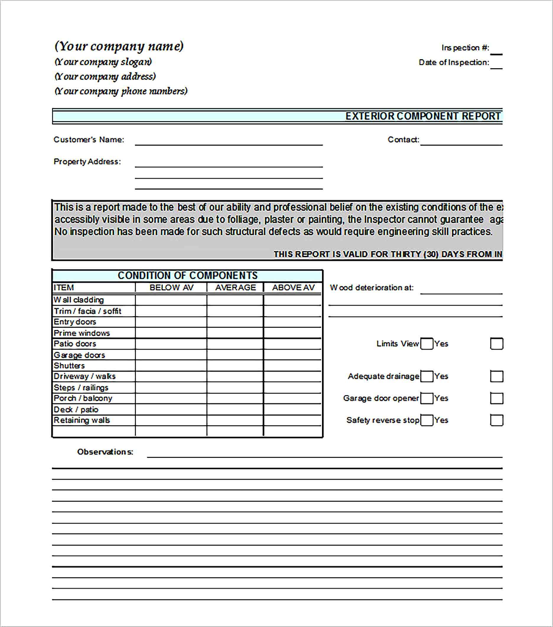 Sample Home Inspection Report Template