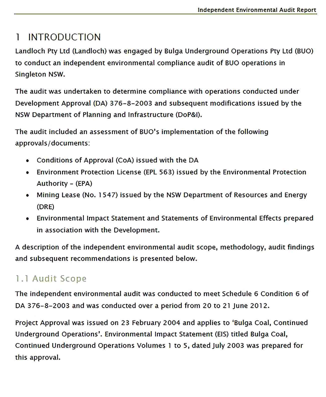 Sample Independent Environmental Audit Report