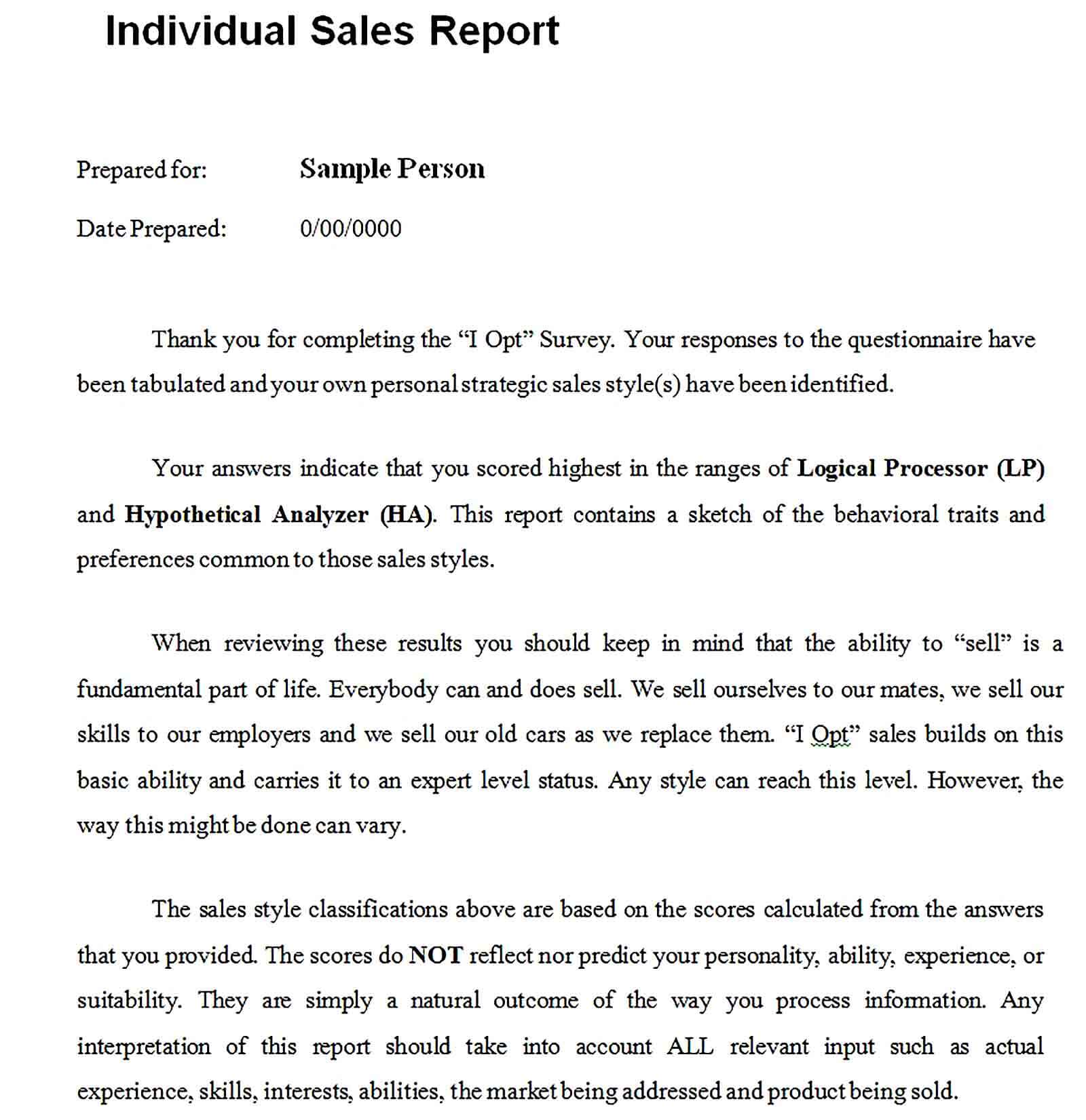 Sample Individual Sales Report