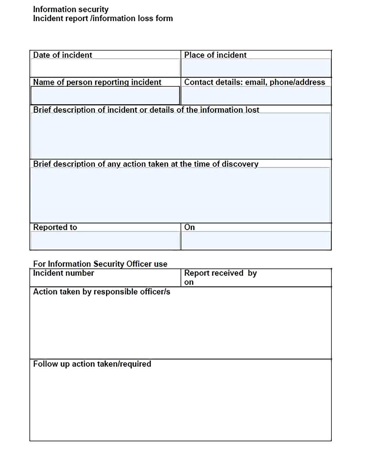 Sample Information Security Incident Report Template