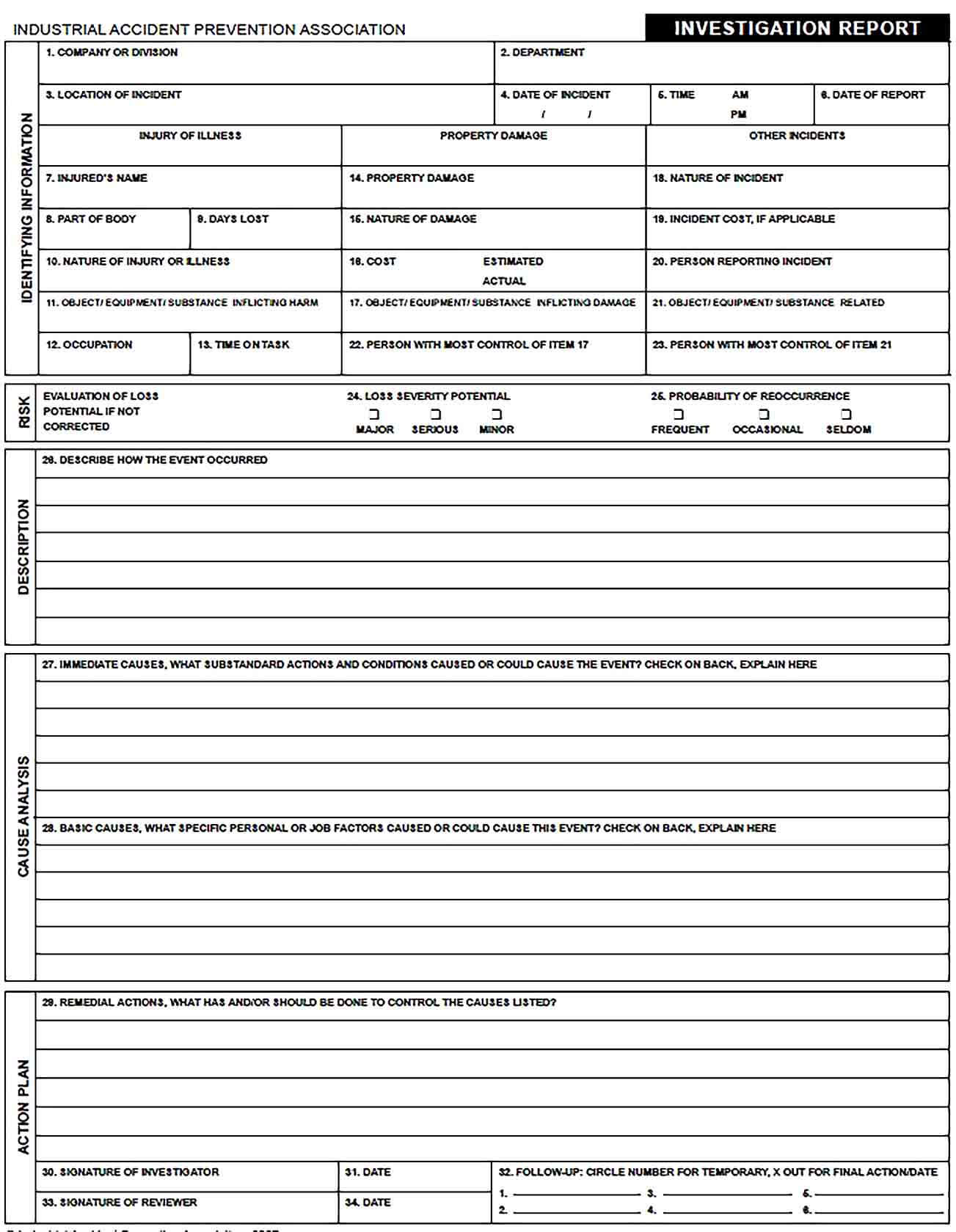 Sample Investigation Report Form