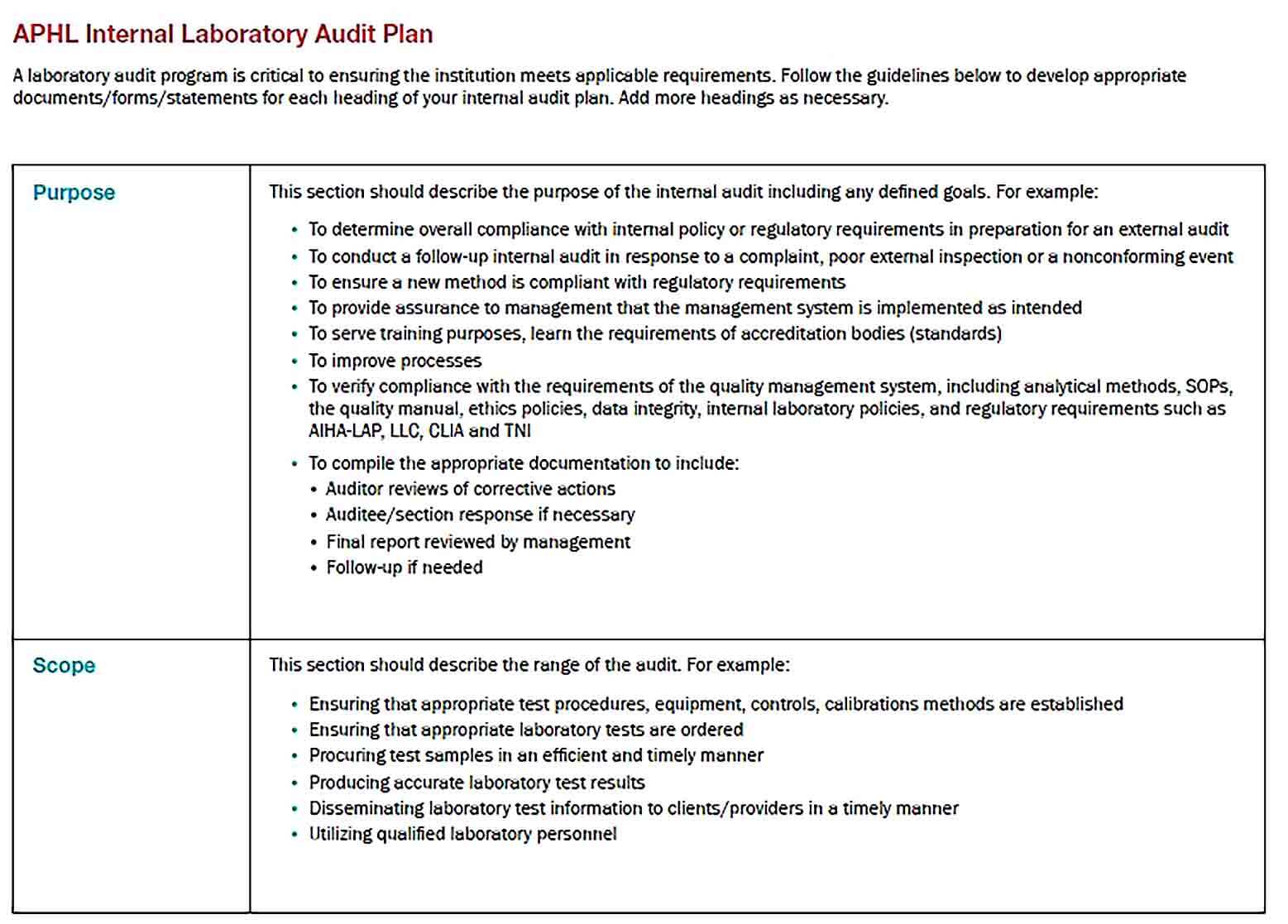 Sample Laboratory Internal Audit Plan Template