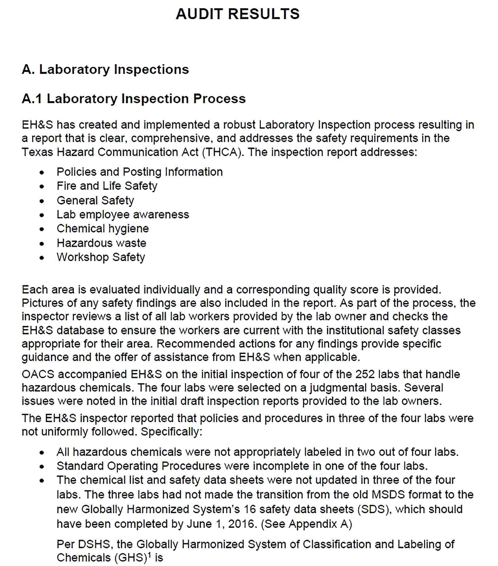 Sample Laboratory Safety Audit Report