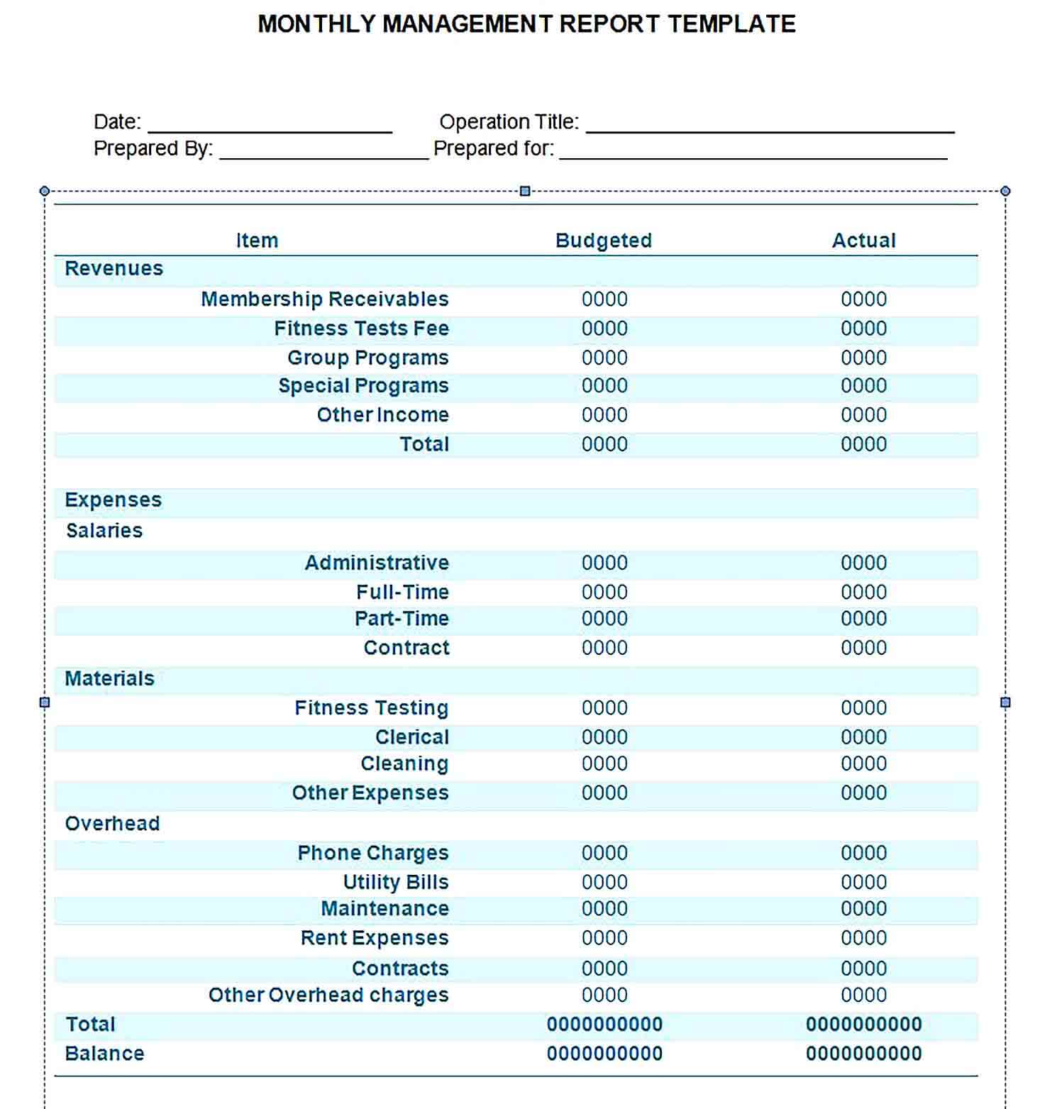 Sample Monthly Management Report Template in Word