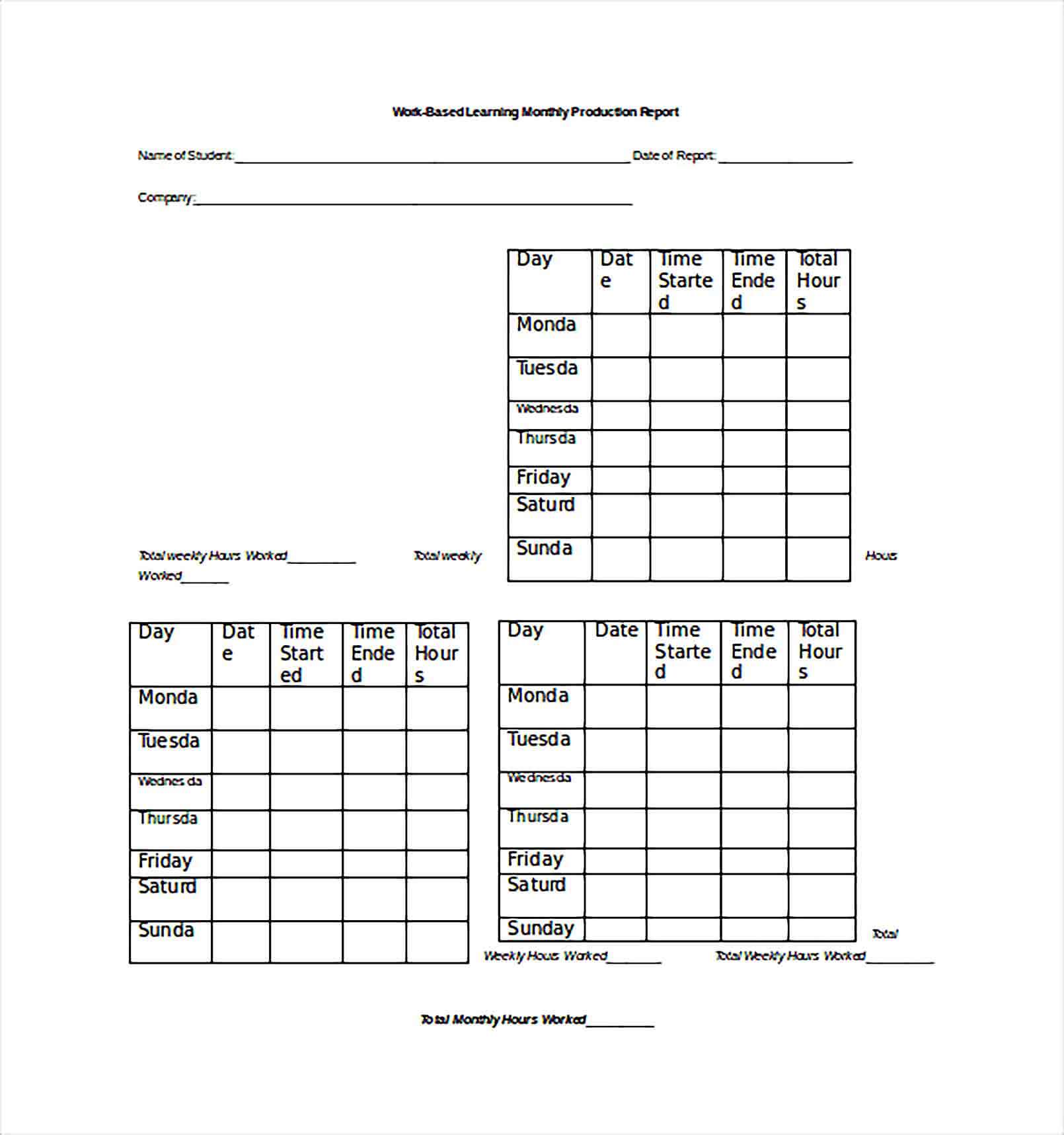 Sample Monthly Production Report Word Template