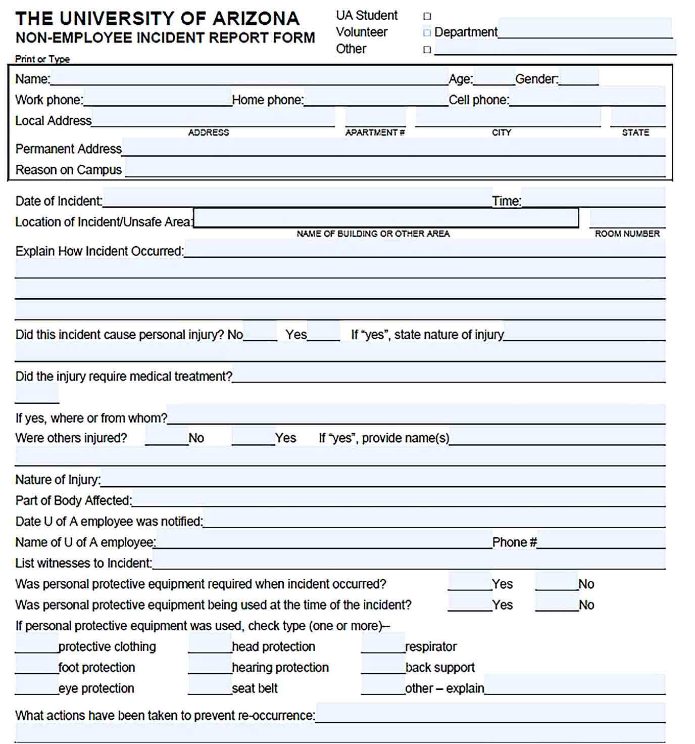 Sample Non Employee Incident Report Form