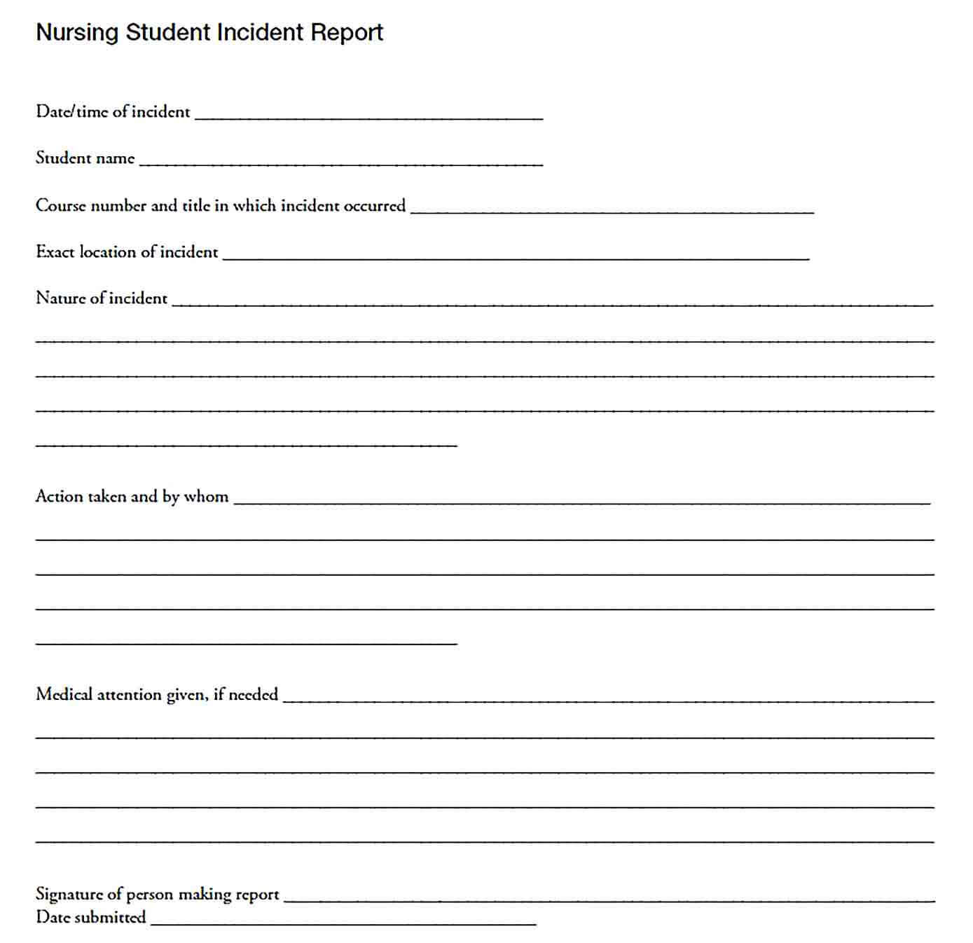 Sample Nursing Incident Report Template