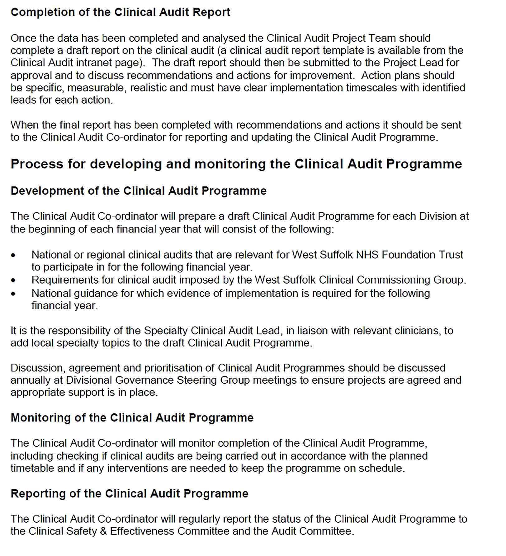 Sample Orthotic Department Clinical Audit Report Template