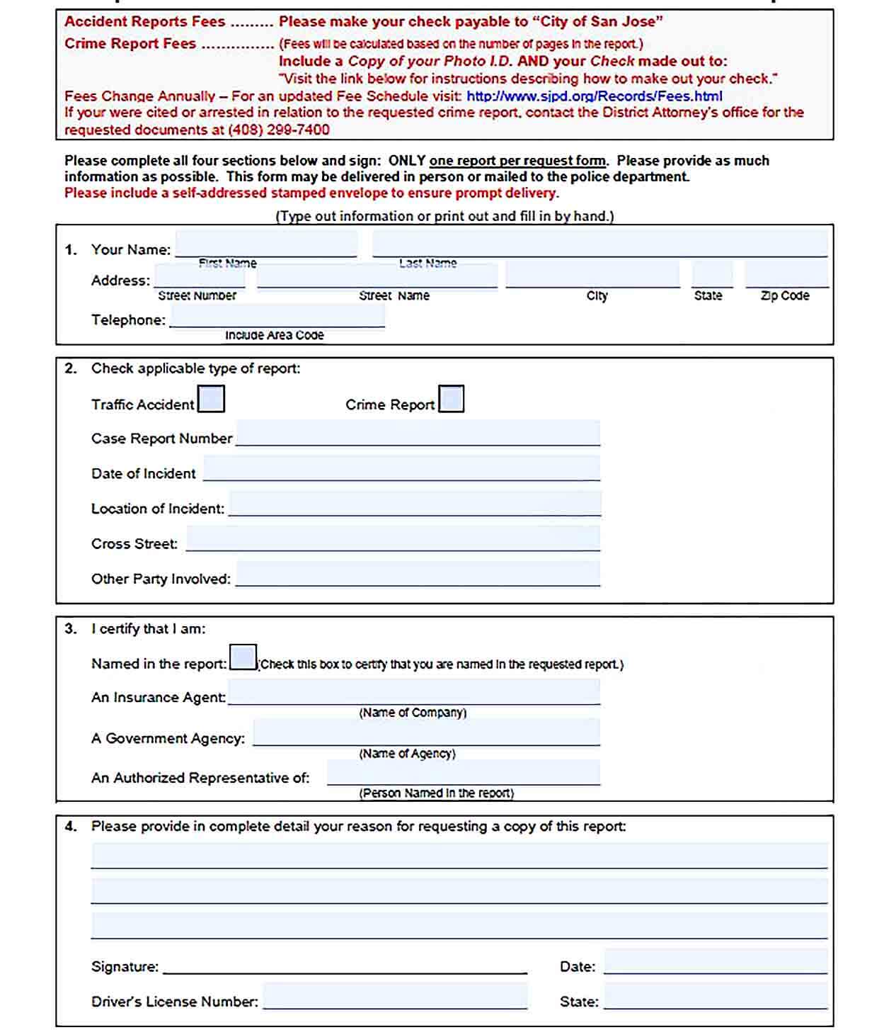 Sample POLICE REPORT REQUEST FORM