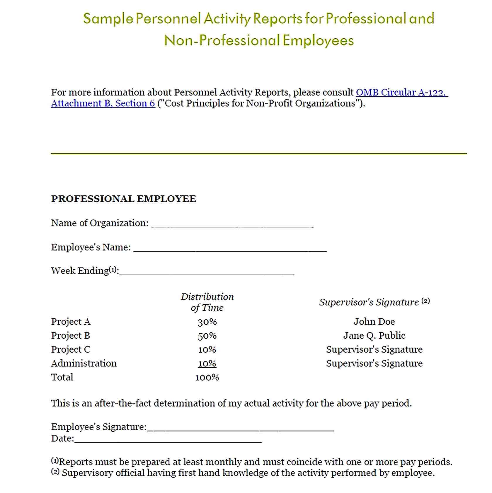 Sample Personnel Activity Report