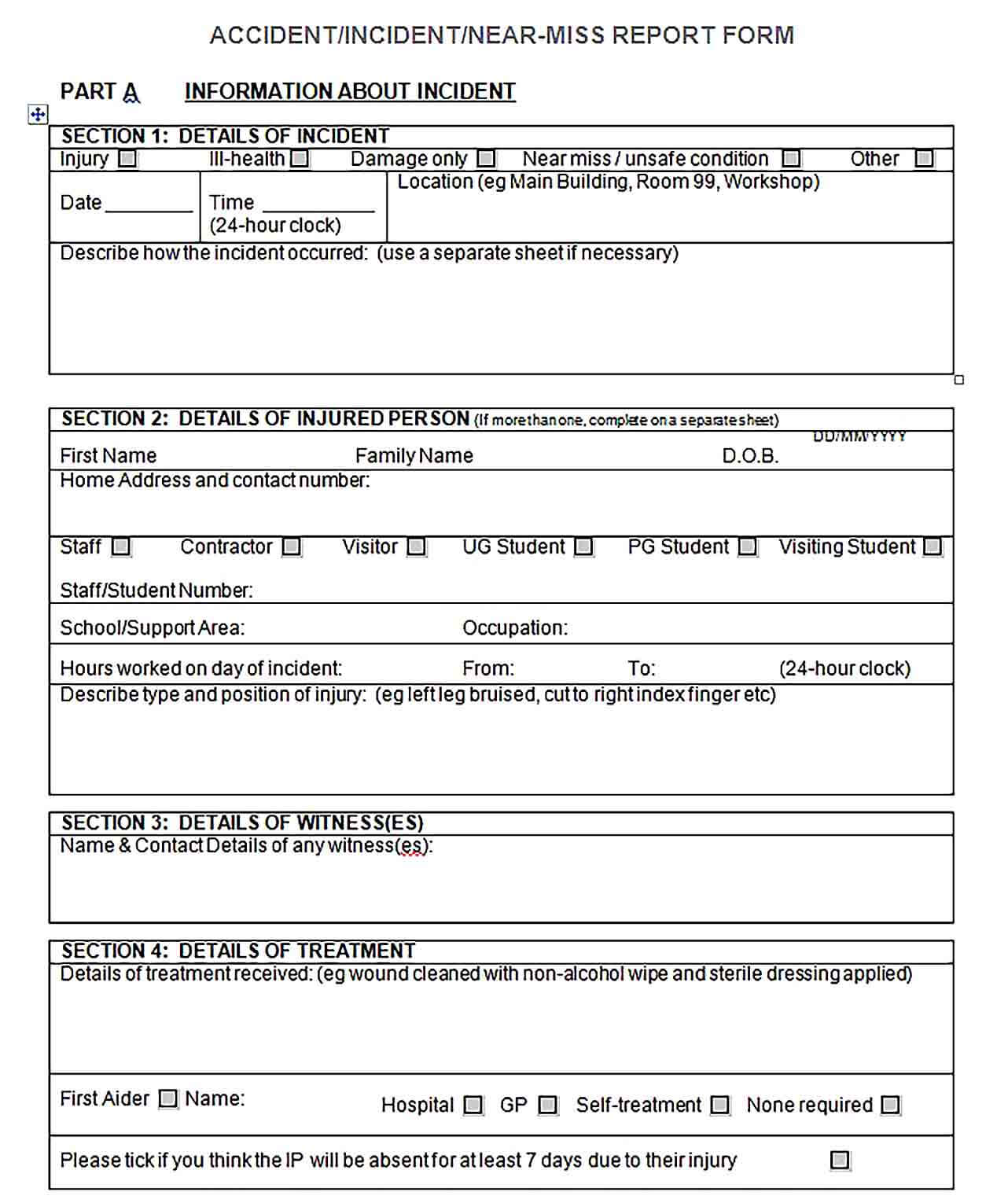 Sample Sample Accident Report Template