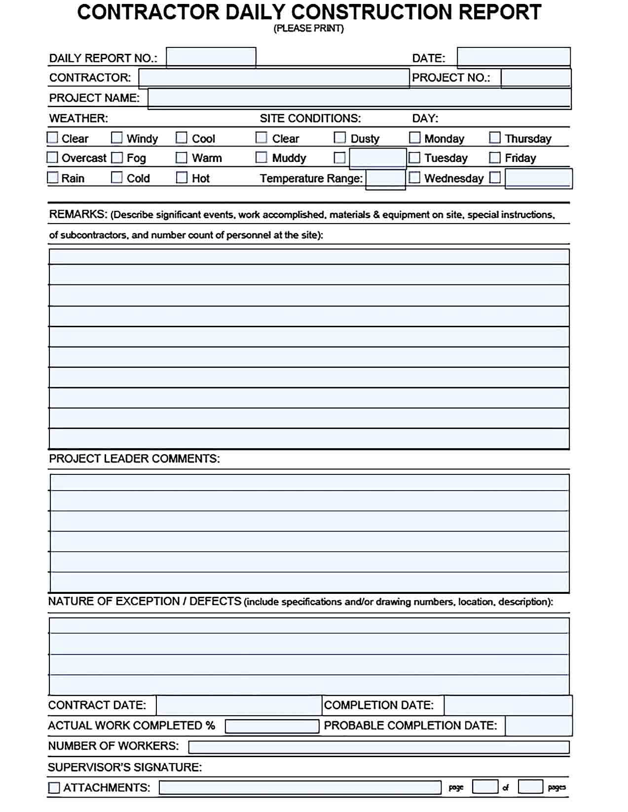 Sample Sample Construction Daily Report Template