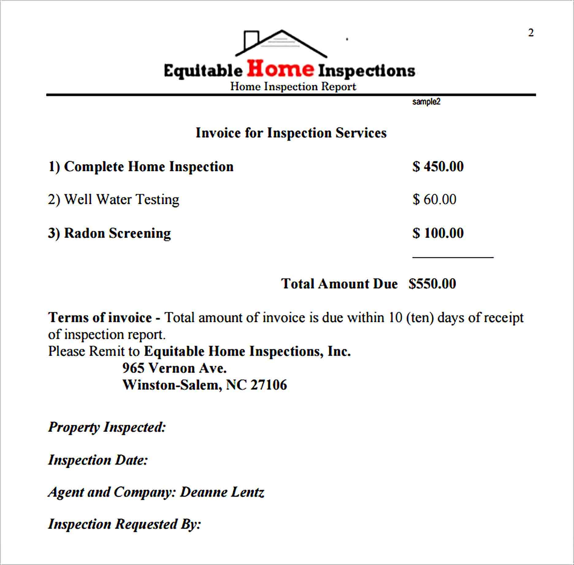 Sample Sample Home Inspection Report Template