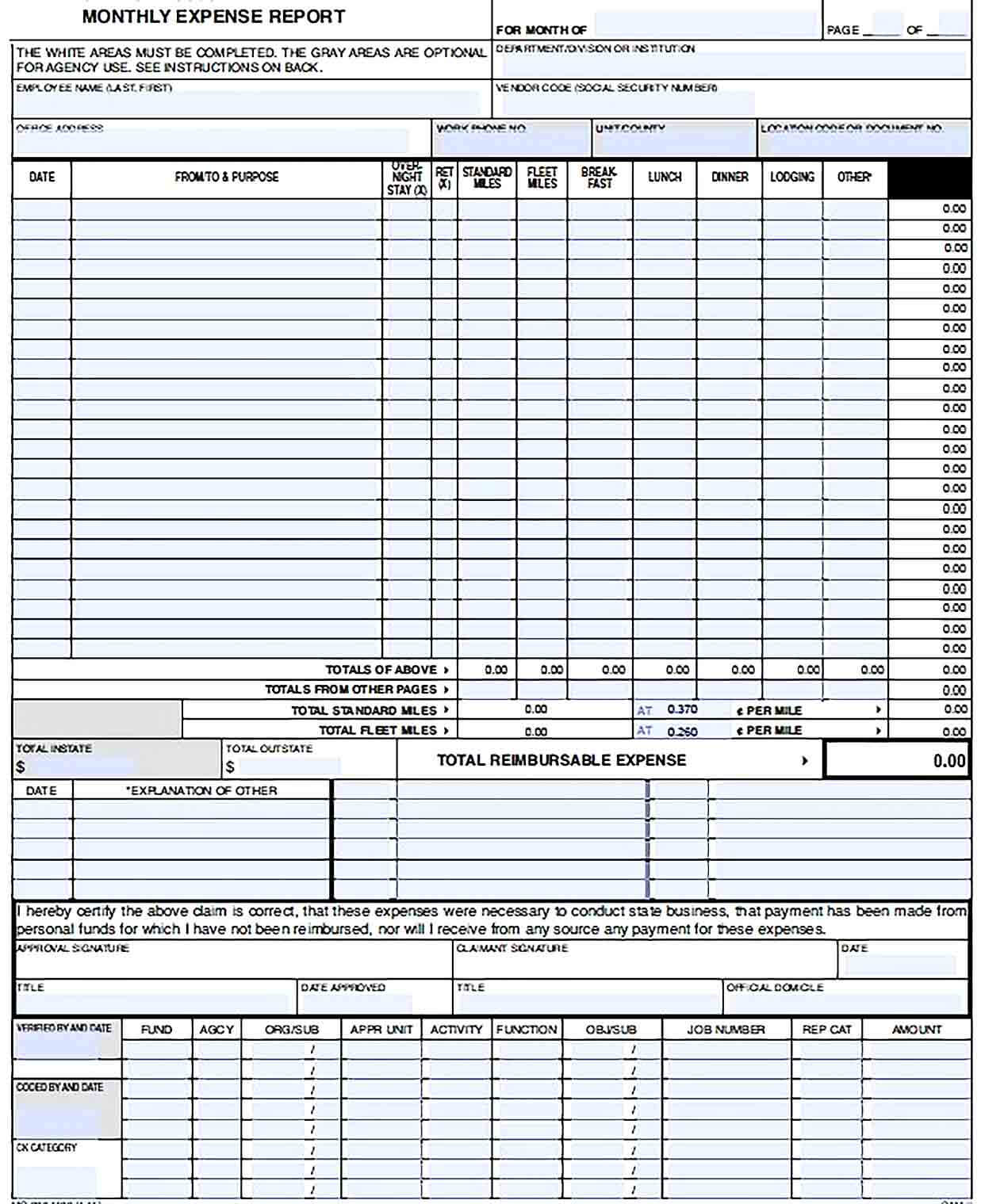 Sample Sample Monthly Expense Report