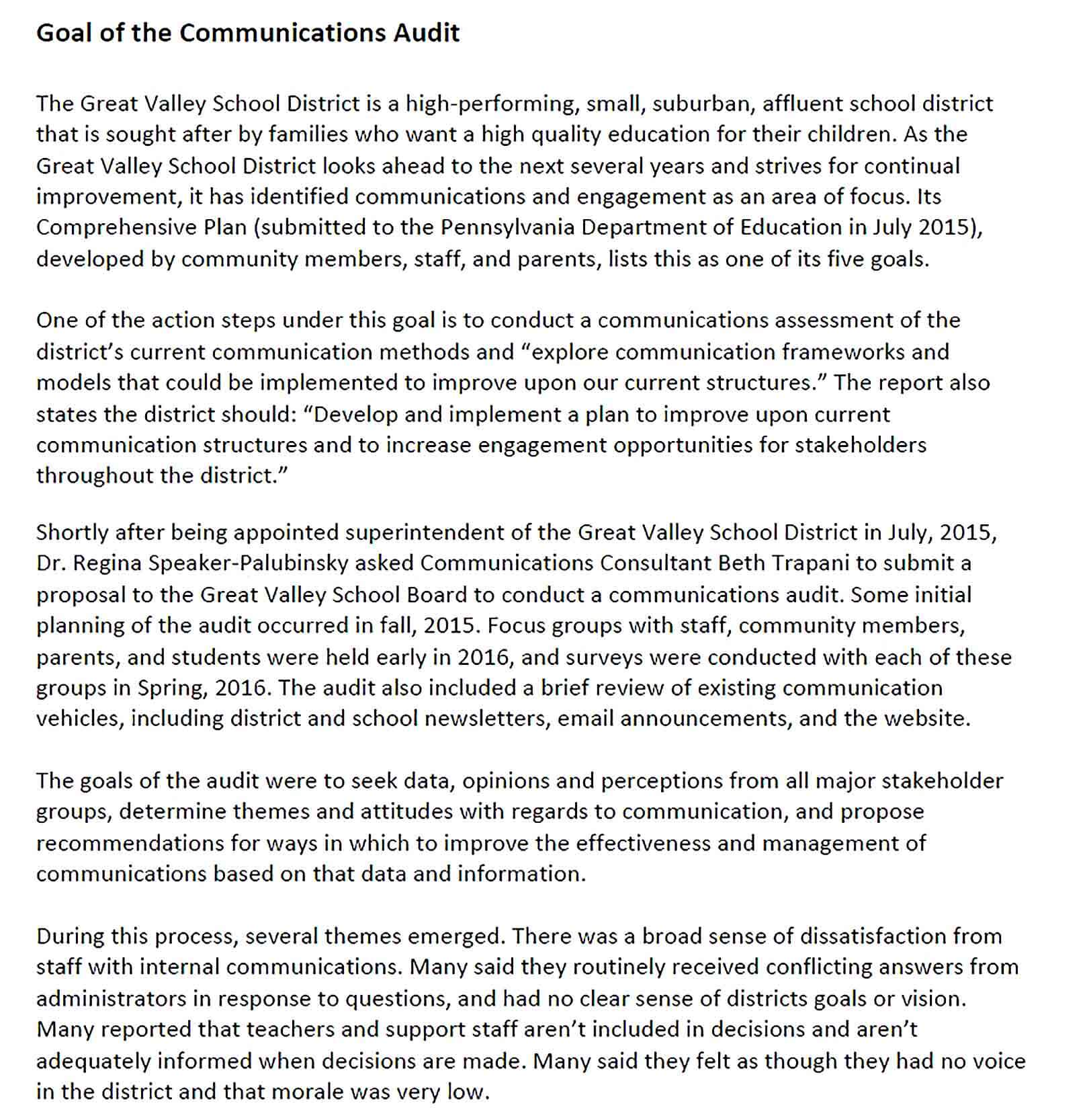 Sample School Communication Audit Report