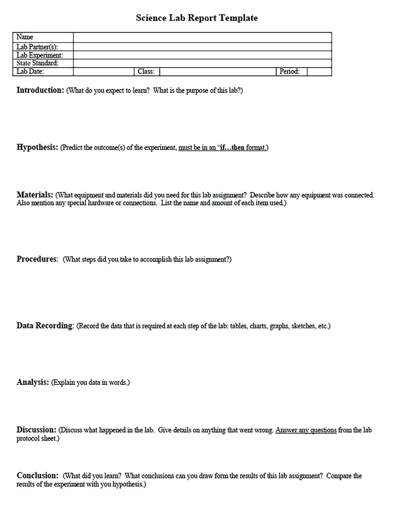 Sample Science Lab Report Template