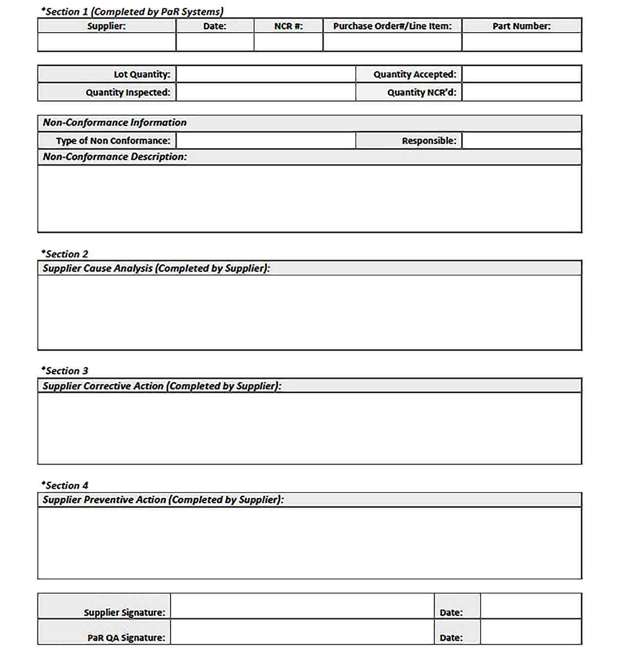 Sample Supplier Non Conformance Report PDF Template