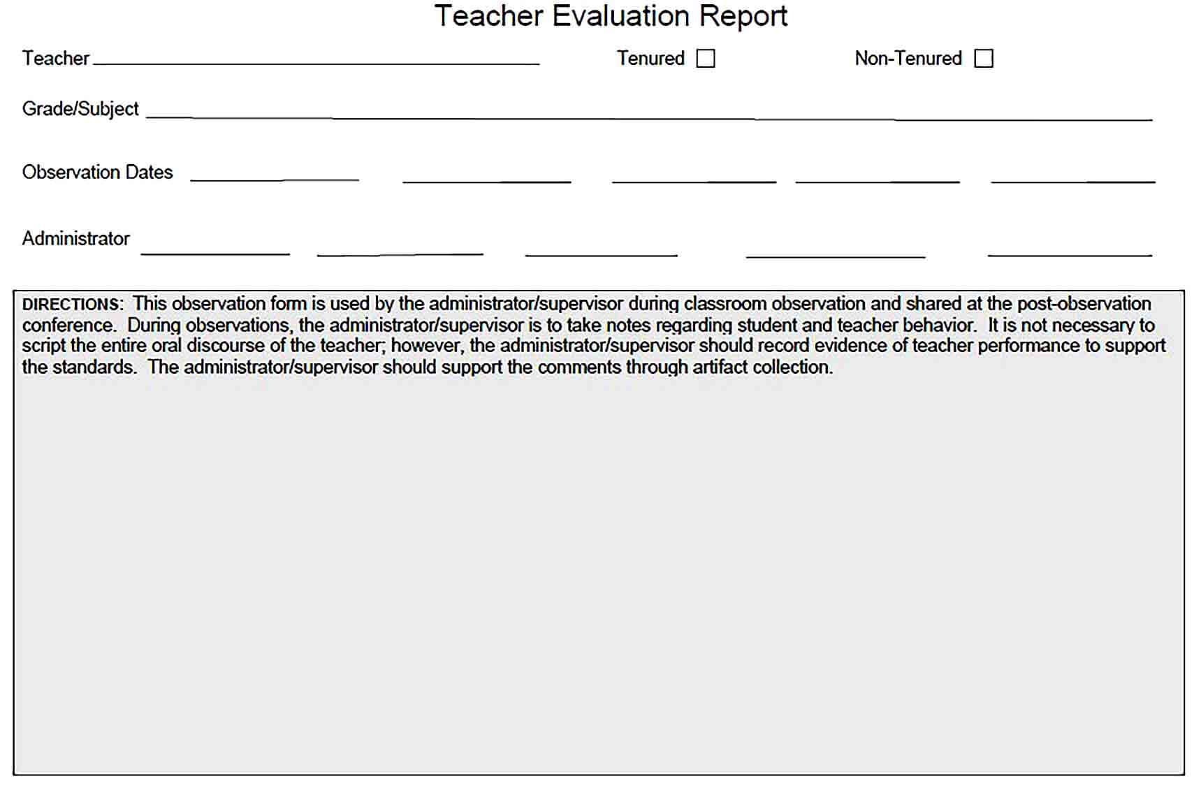 Sample Teacher Evaluation