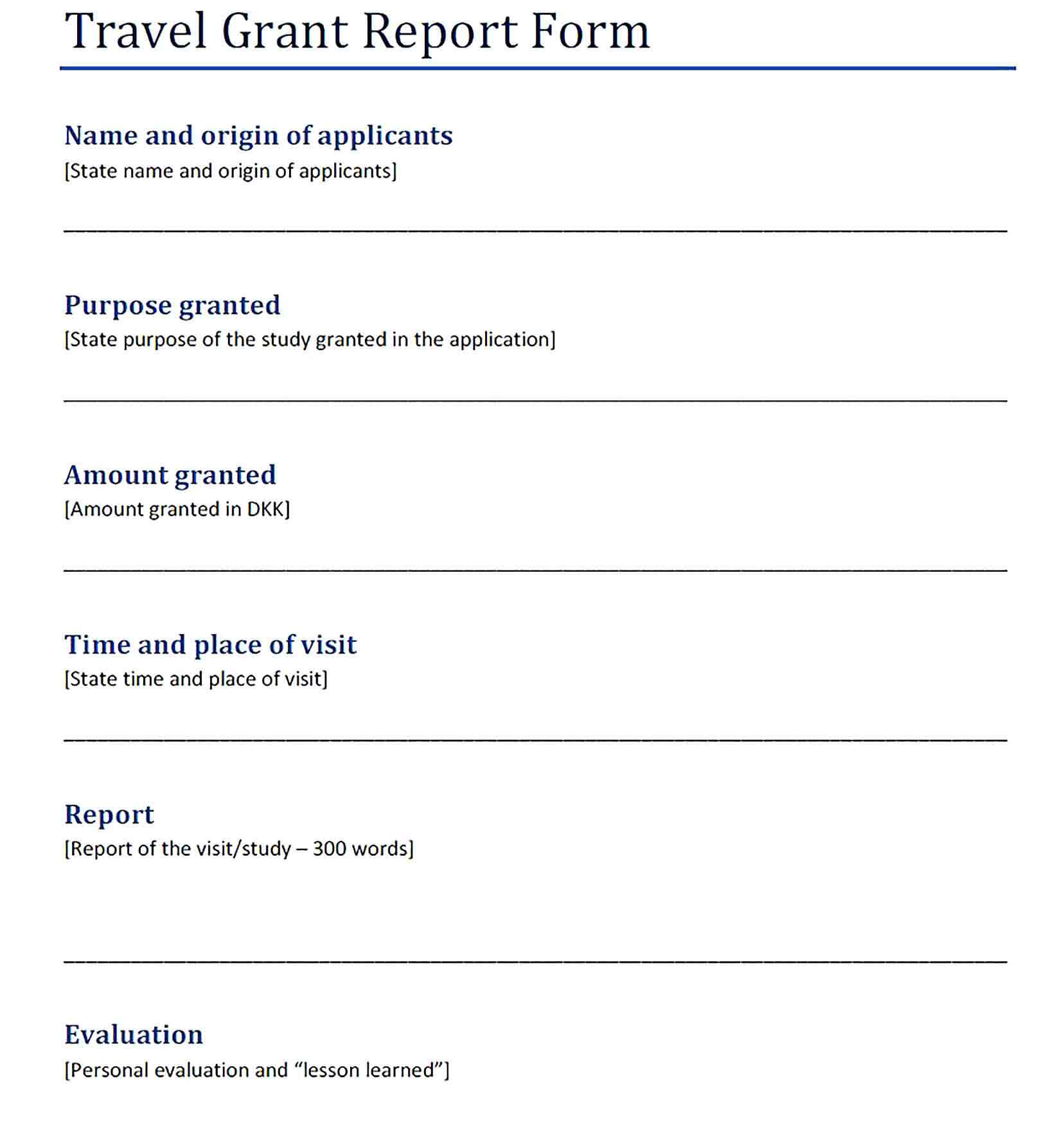 Sample Travel Grant Report Template