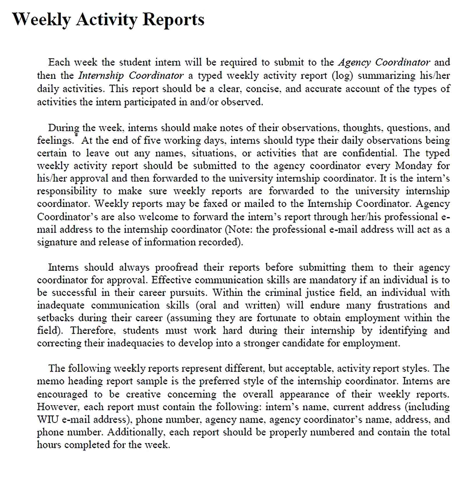 Sample Weekly Activity Report in PDF