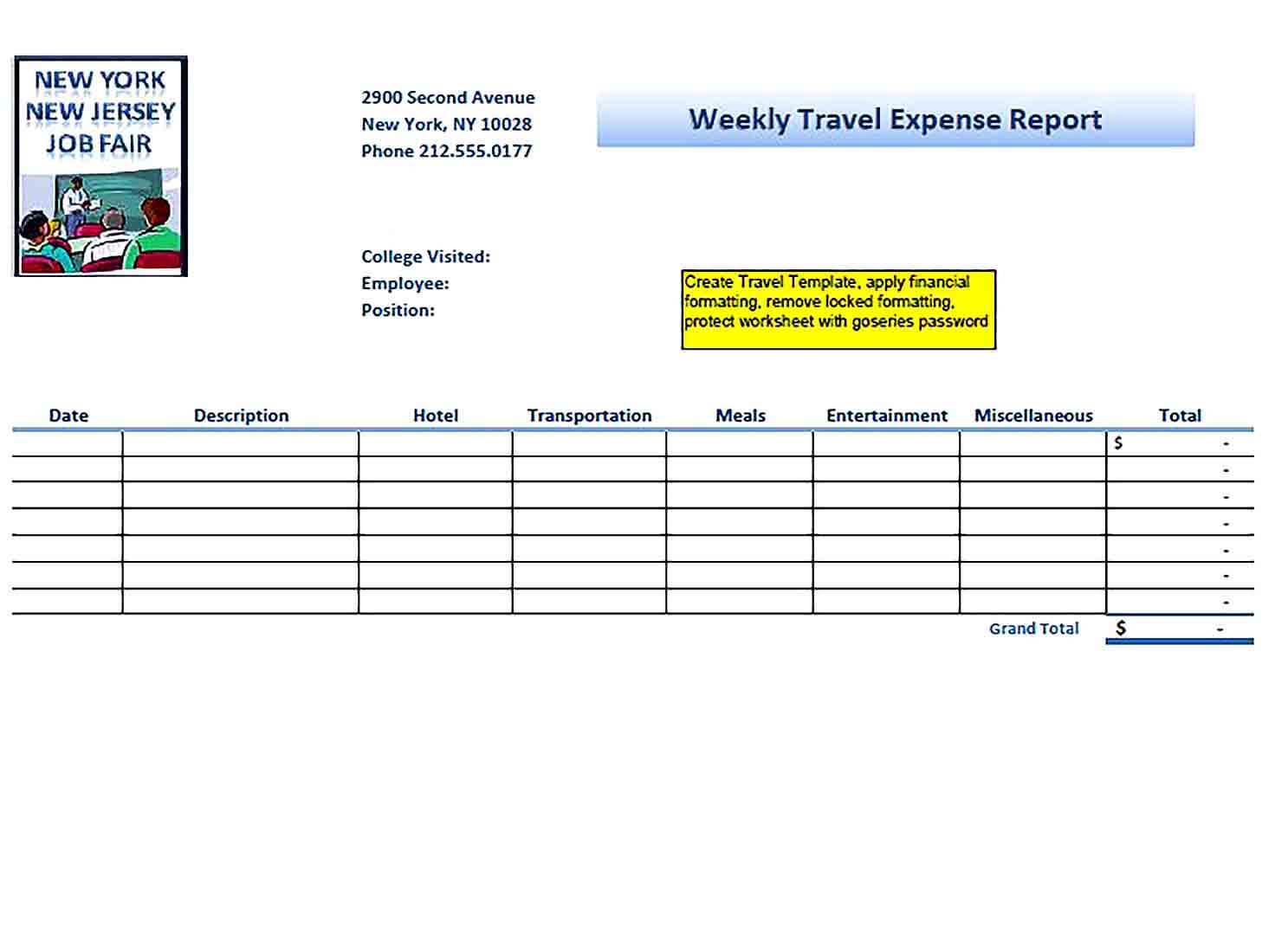 Sample Weekly Travel Expense Report