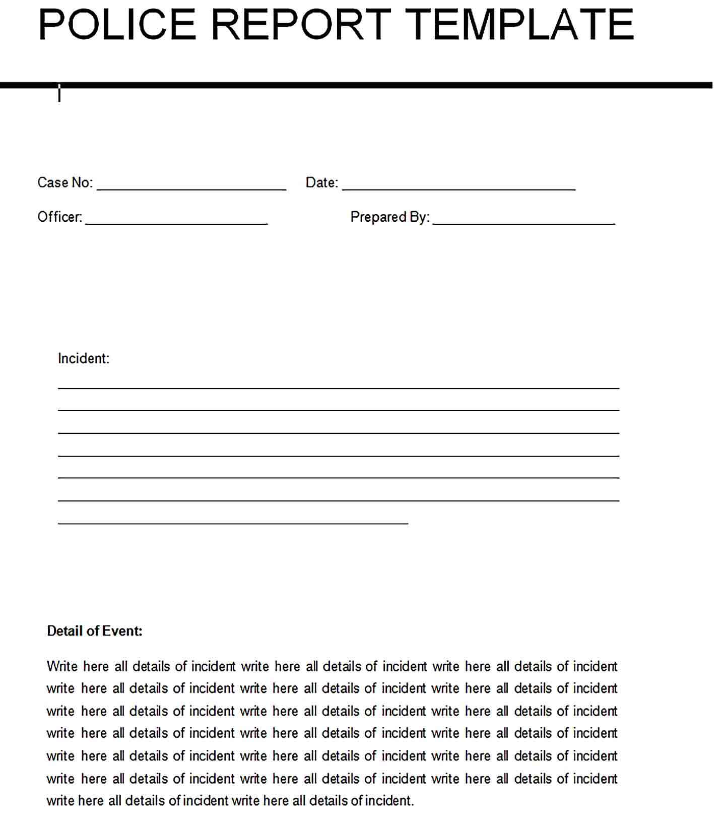 Sample blank police report template 1