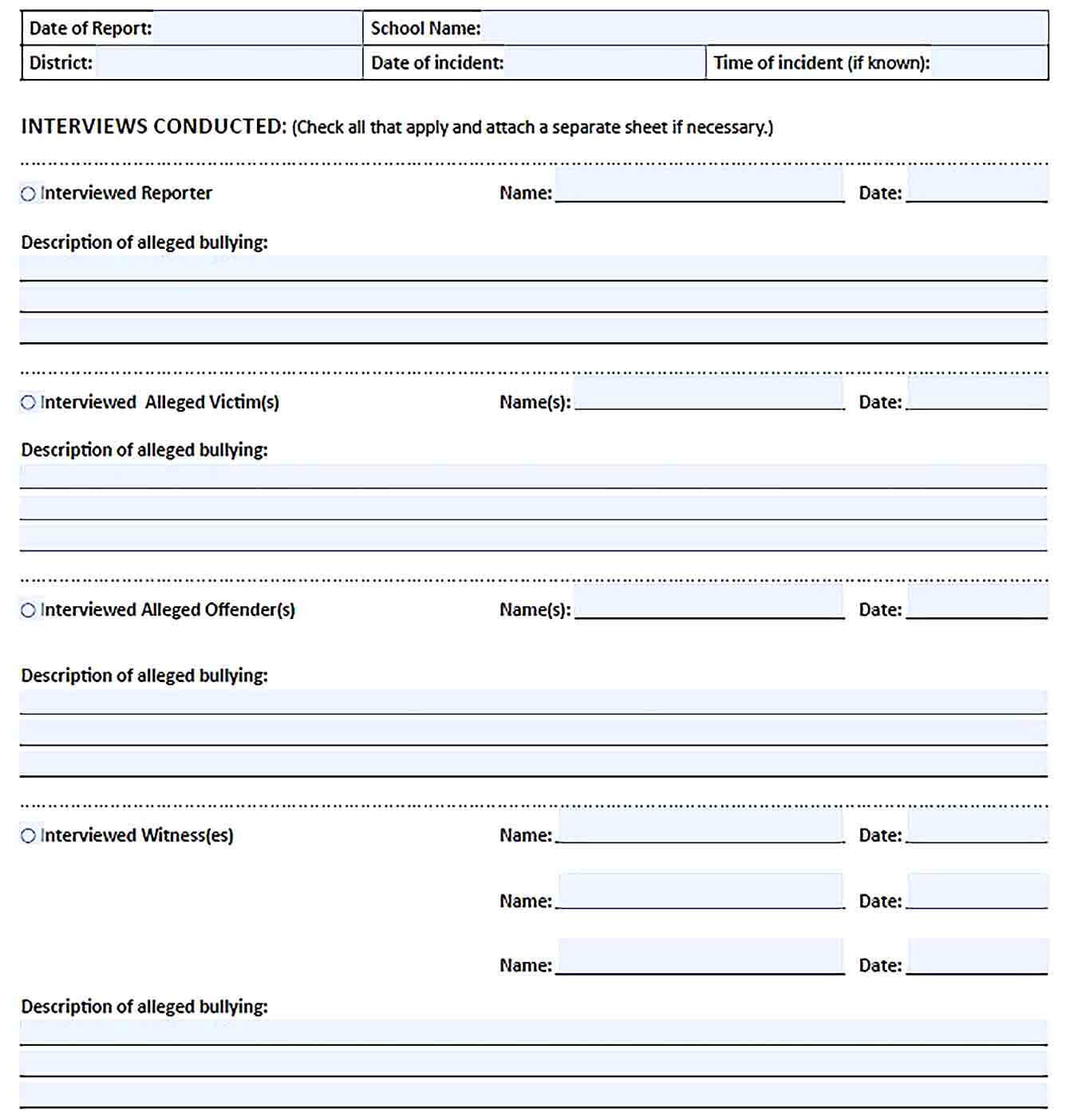 Sample bullying investigation report template
