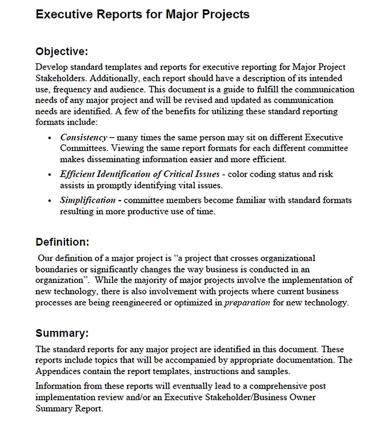Sample example of executive report