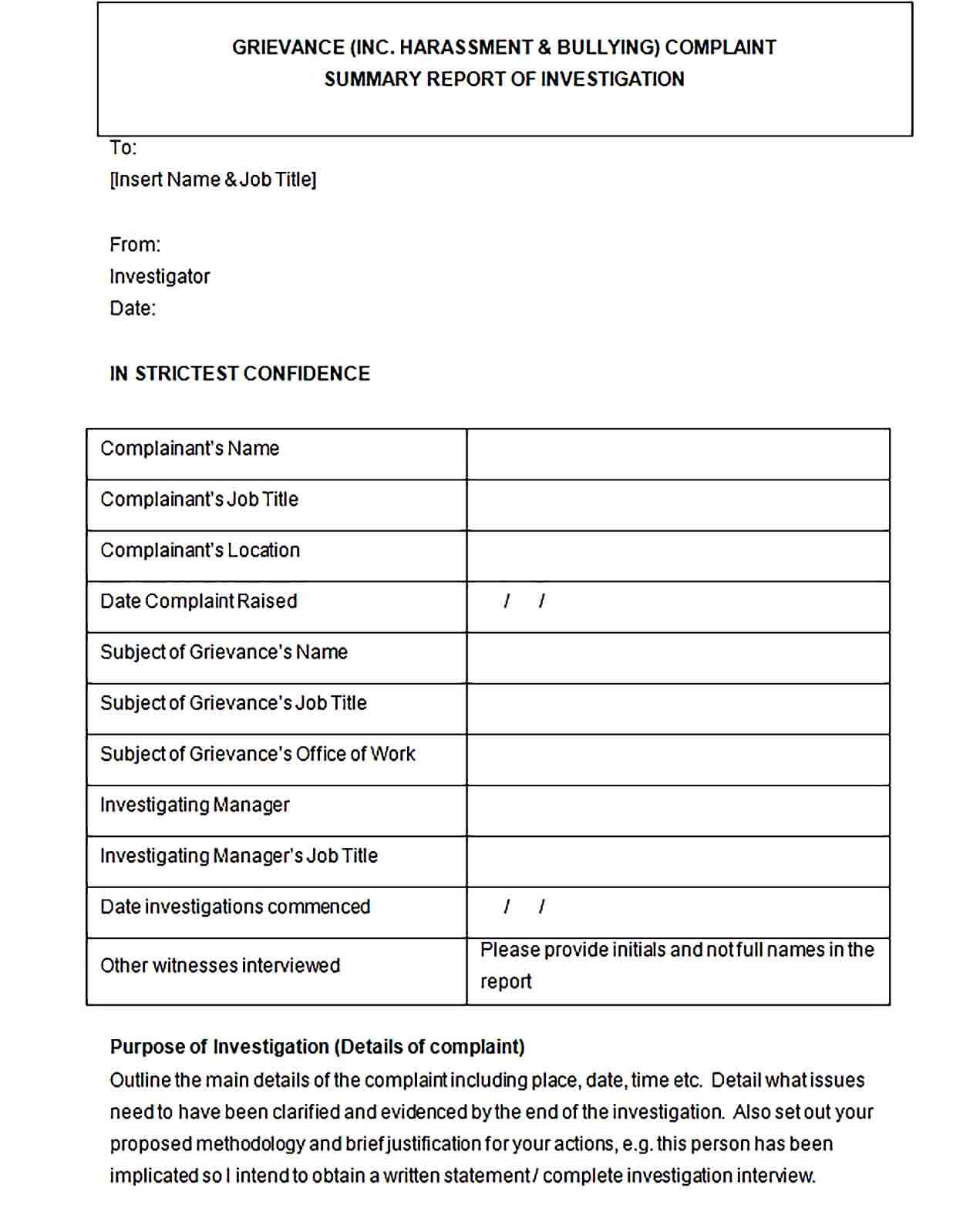Sample grievance investigation report template 1