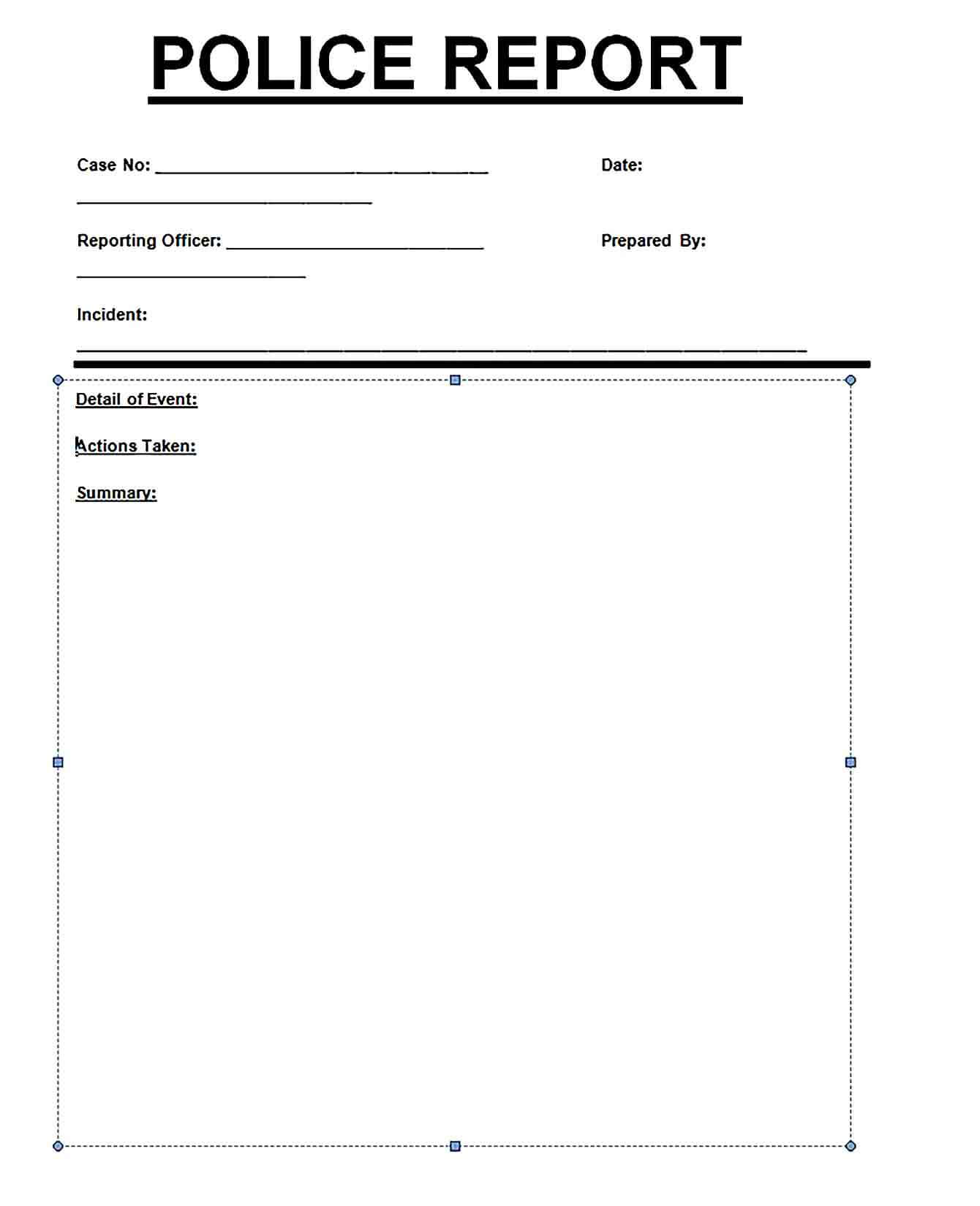Sample police report template