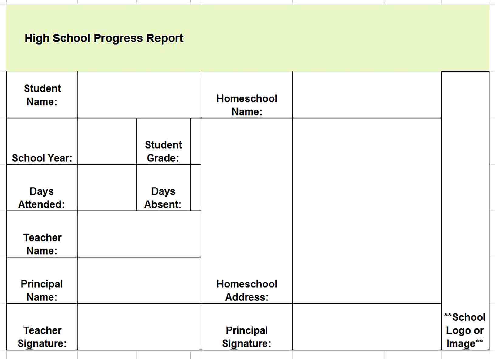 Sample report card template