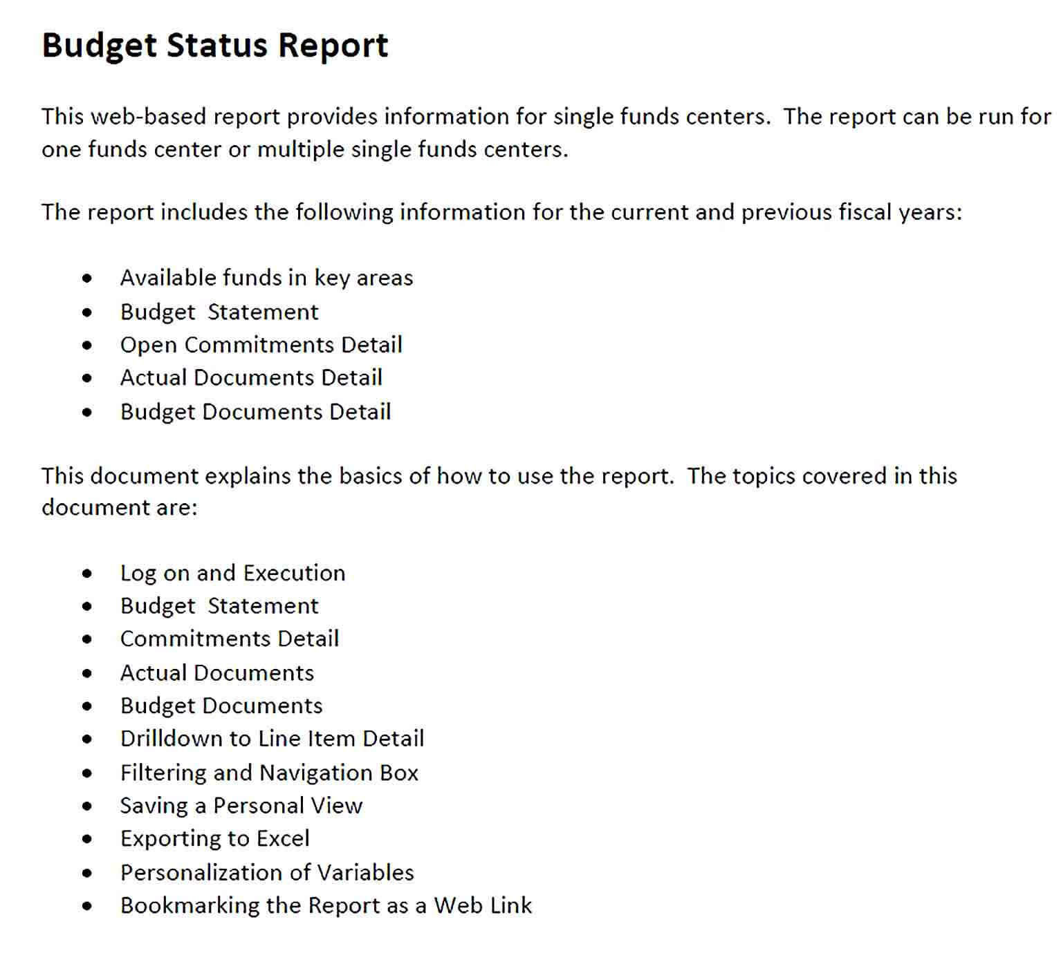Sample Budget Status