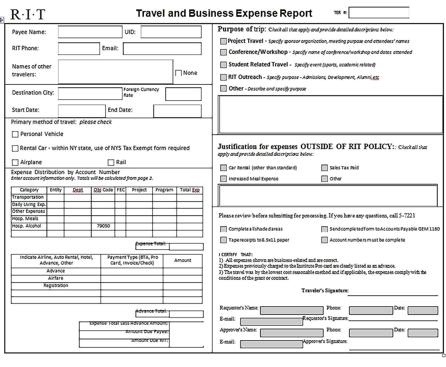 Sample Business Expense Report Templatea