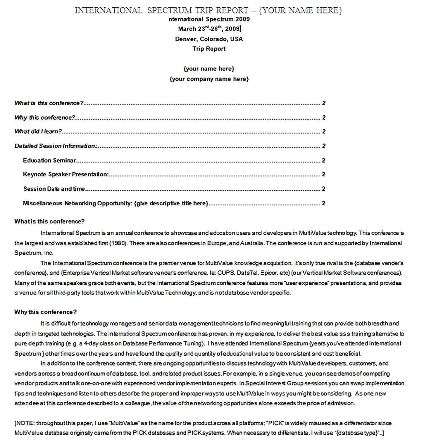 Sample Conference Trip Report Template PDF Format