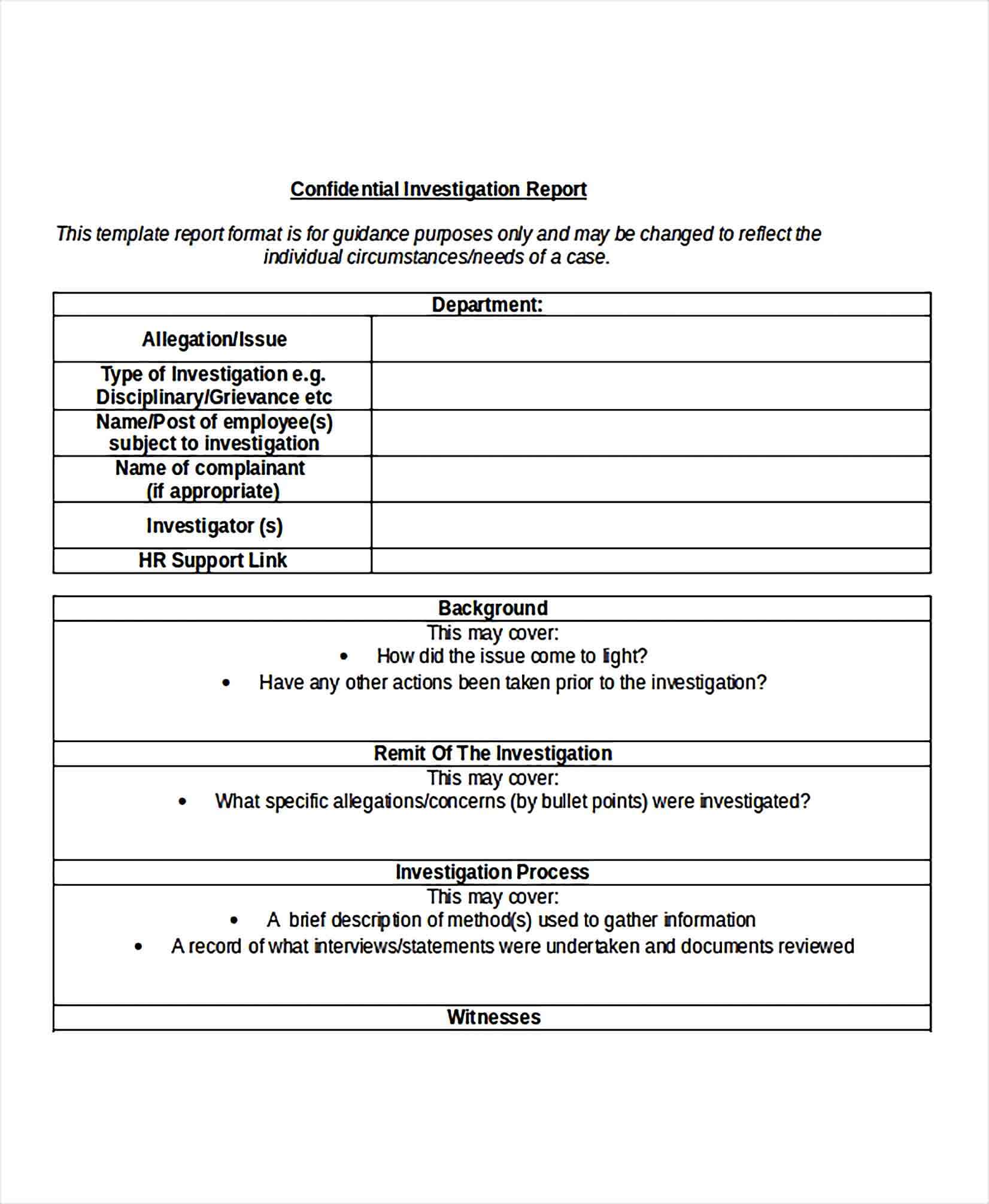 Sample Confidential Investigation Report Form Template1