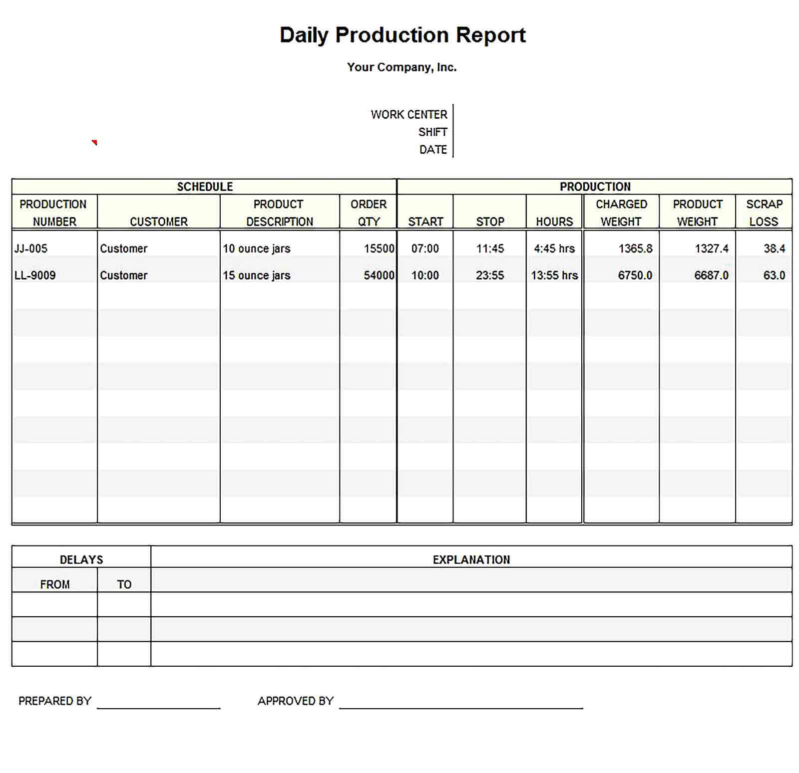 Sample Daily Production Report Template