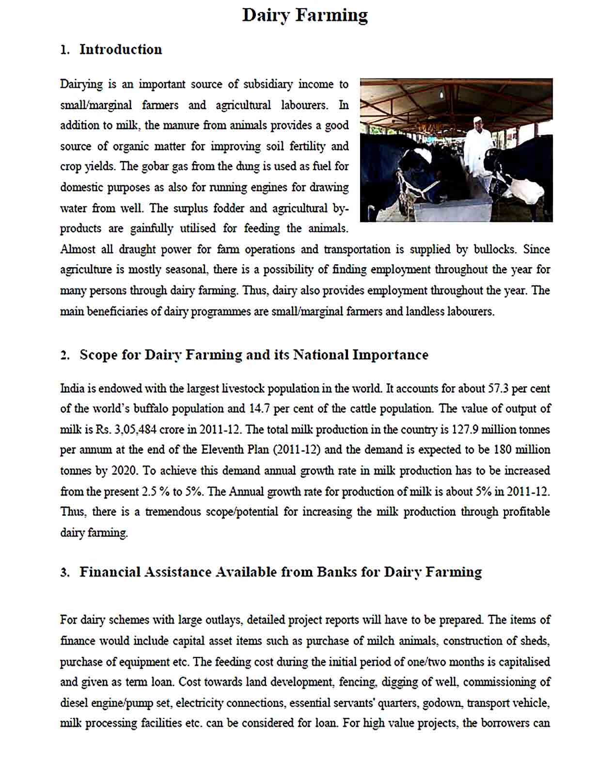 Sample Dairy Farming Project Report