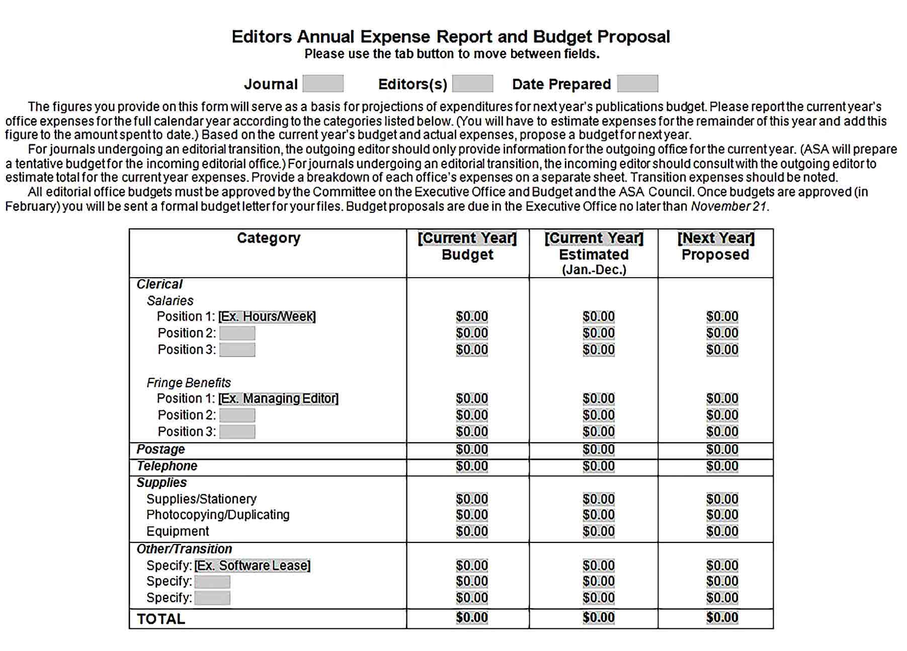 Sample Editors Annual Expense Report