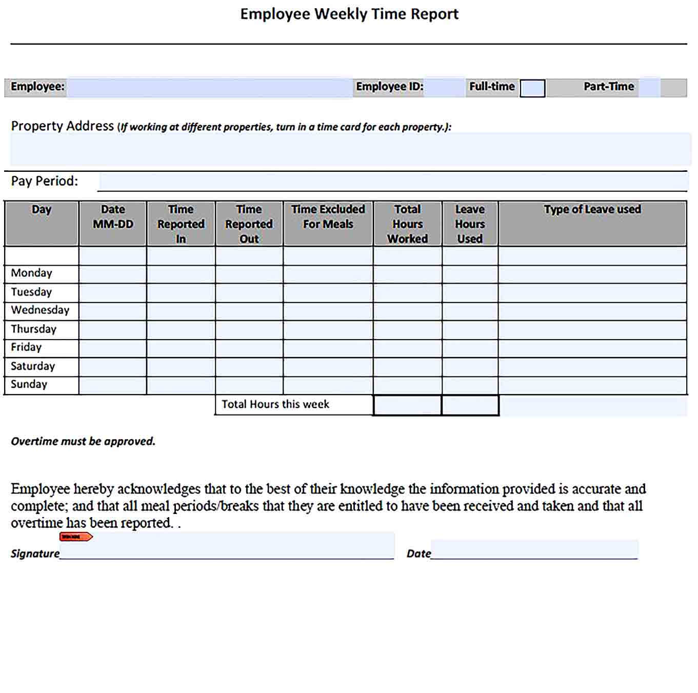 Sample Employee Weekly Time Report