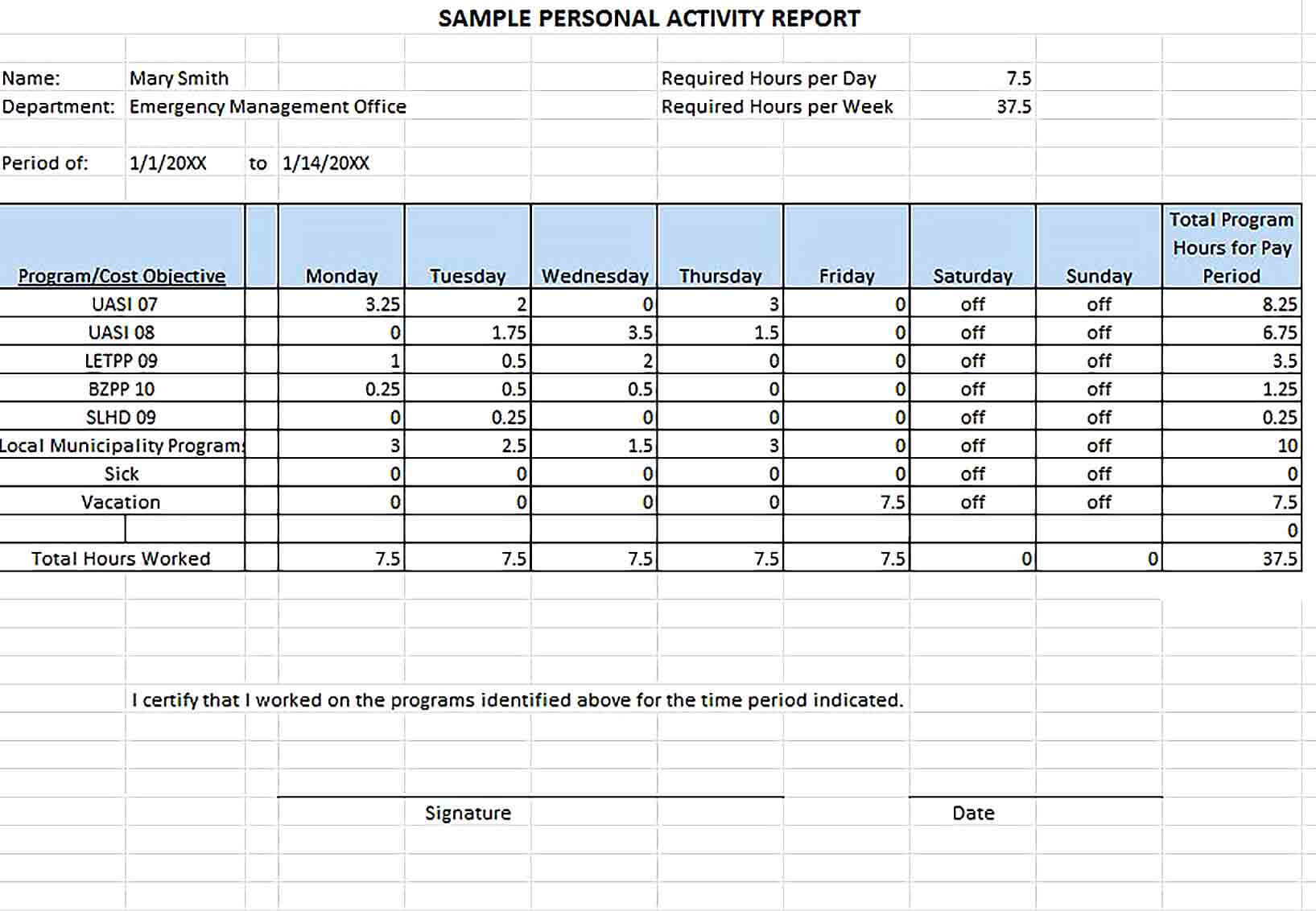 Sample Example Sample Personal Activity Report Template