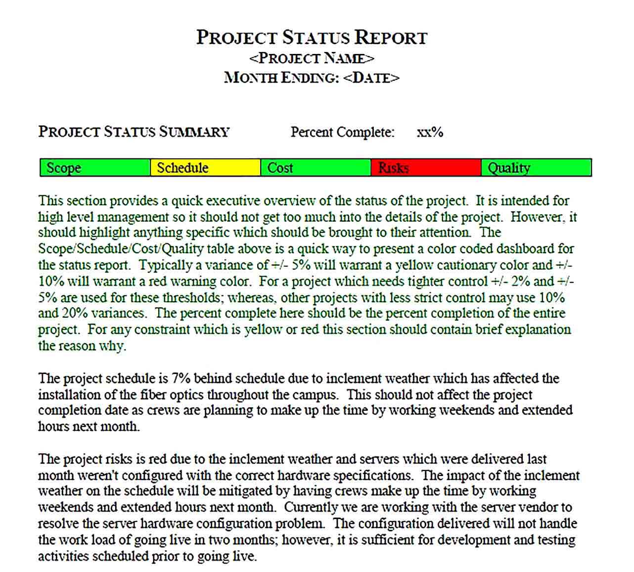 Sample Project Status Report PDF Format Template 1