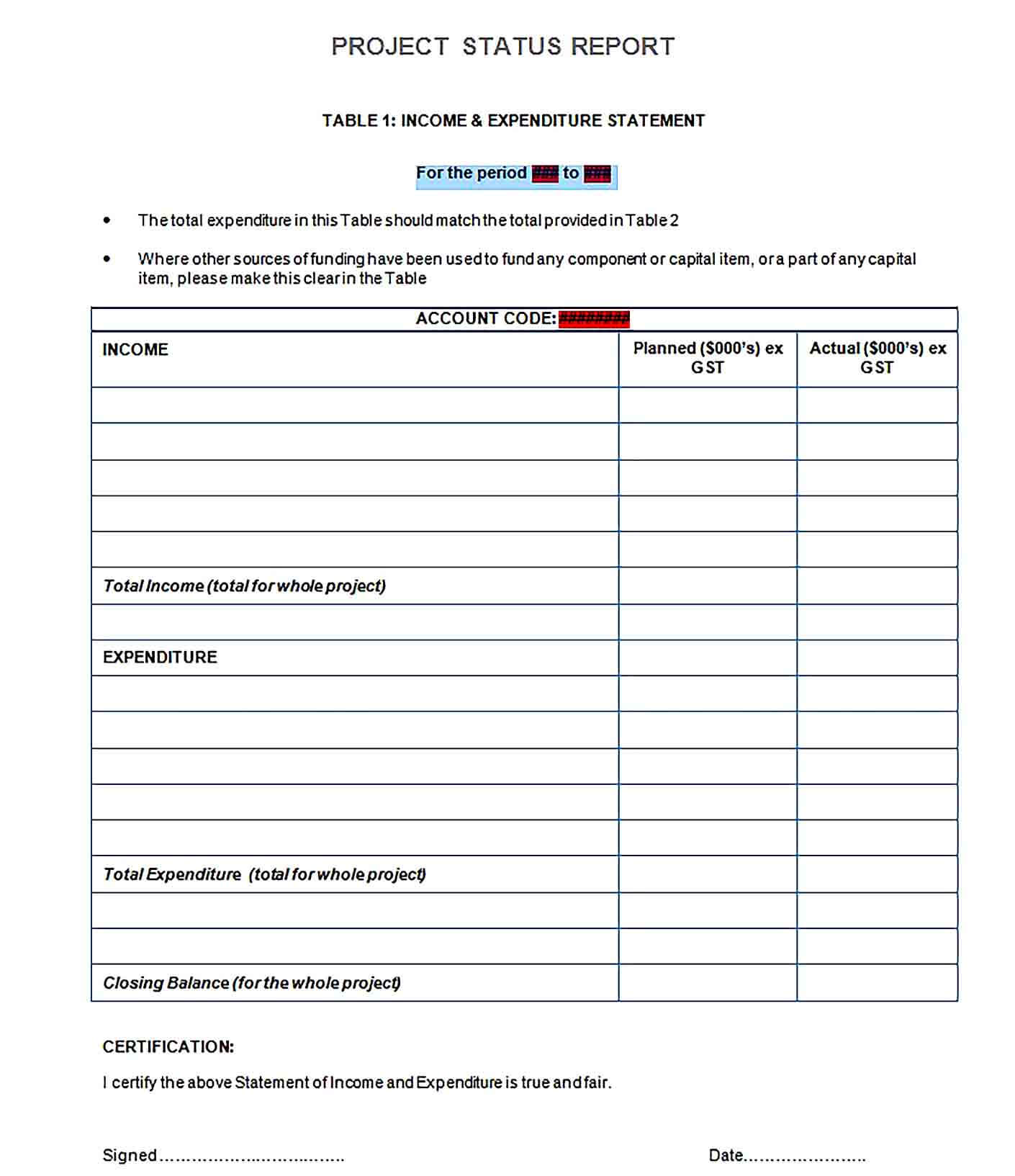 Sample Project Status Report Template Doc Format 3