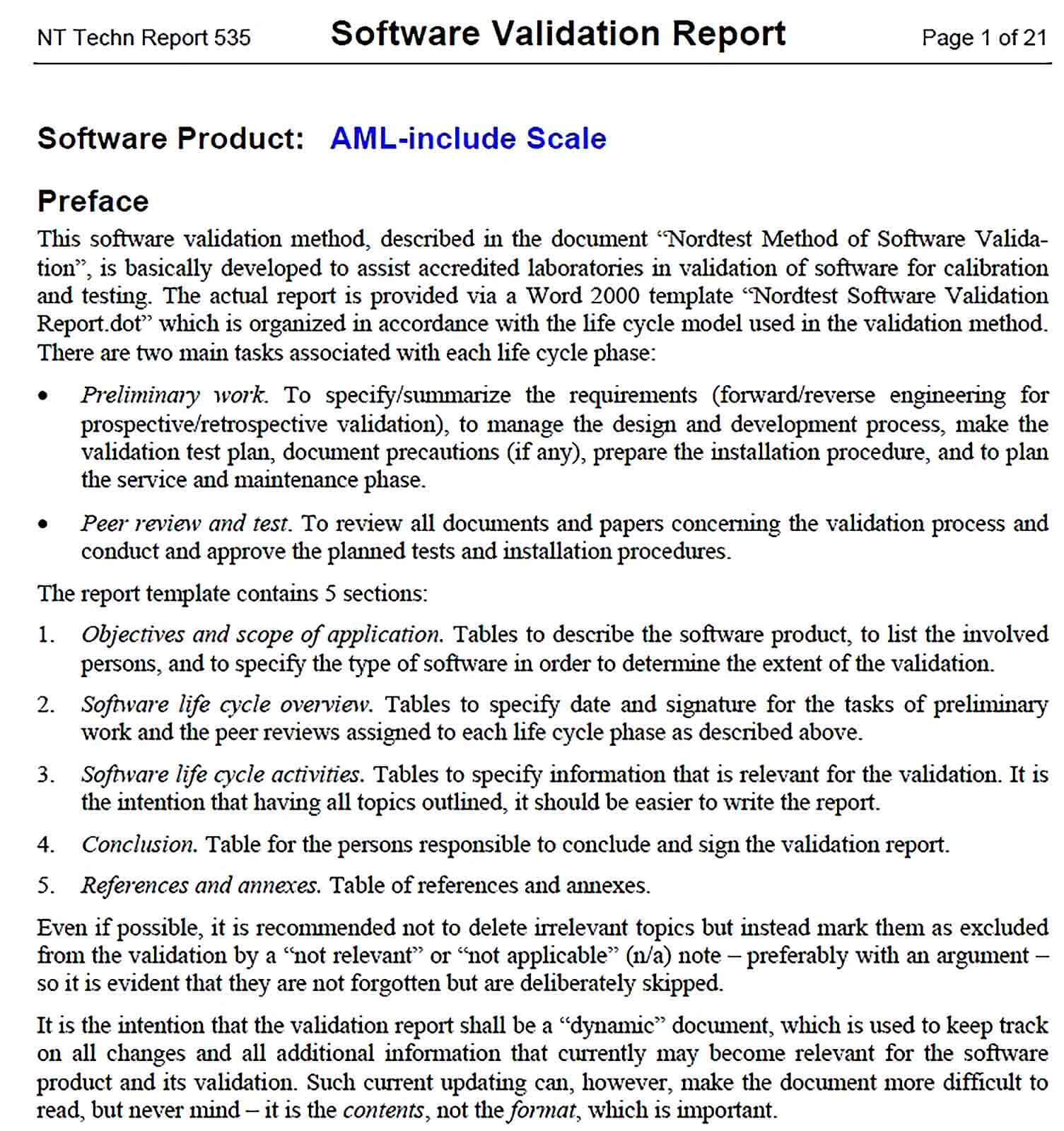 Sample Software Validation Report