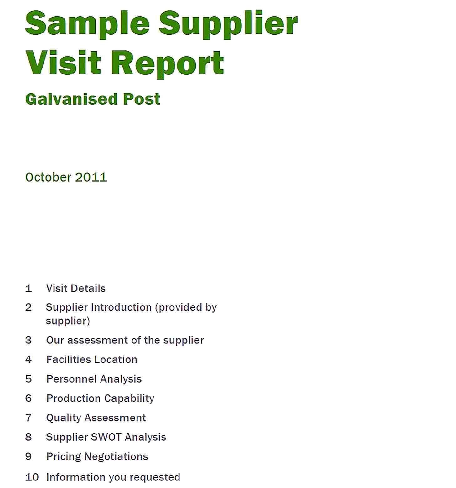 Sample Supplier Report