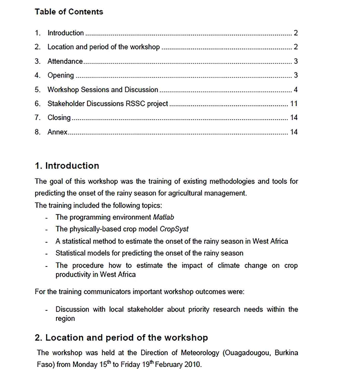 Sample Training Workshop Report