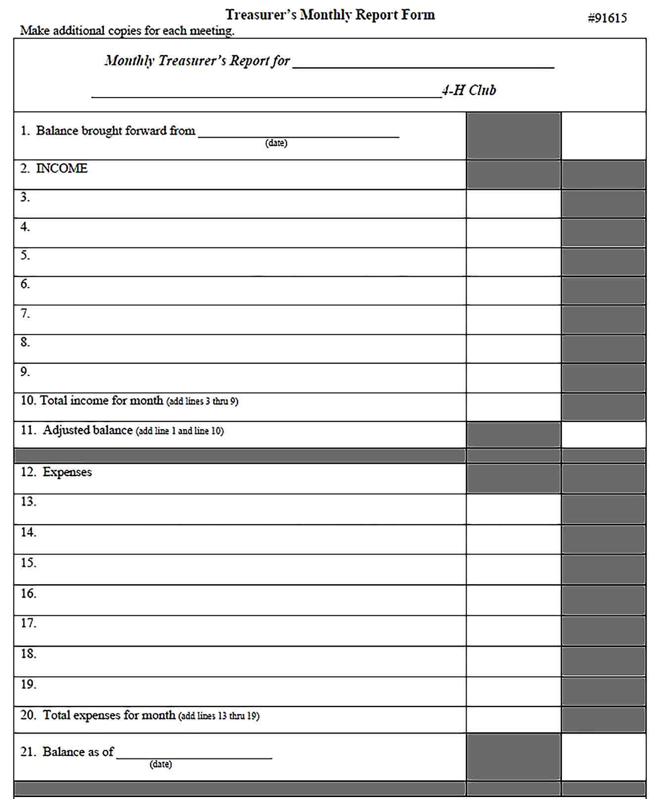 Sample Treasurers Monthly Report PDF Template