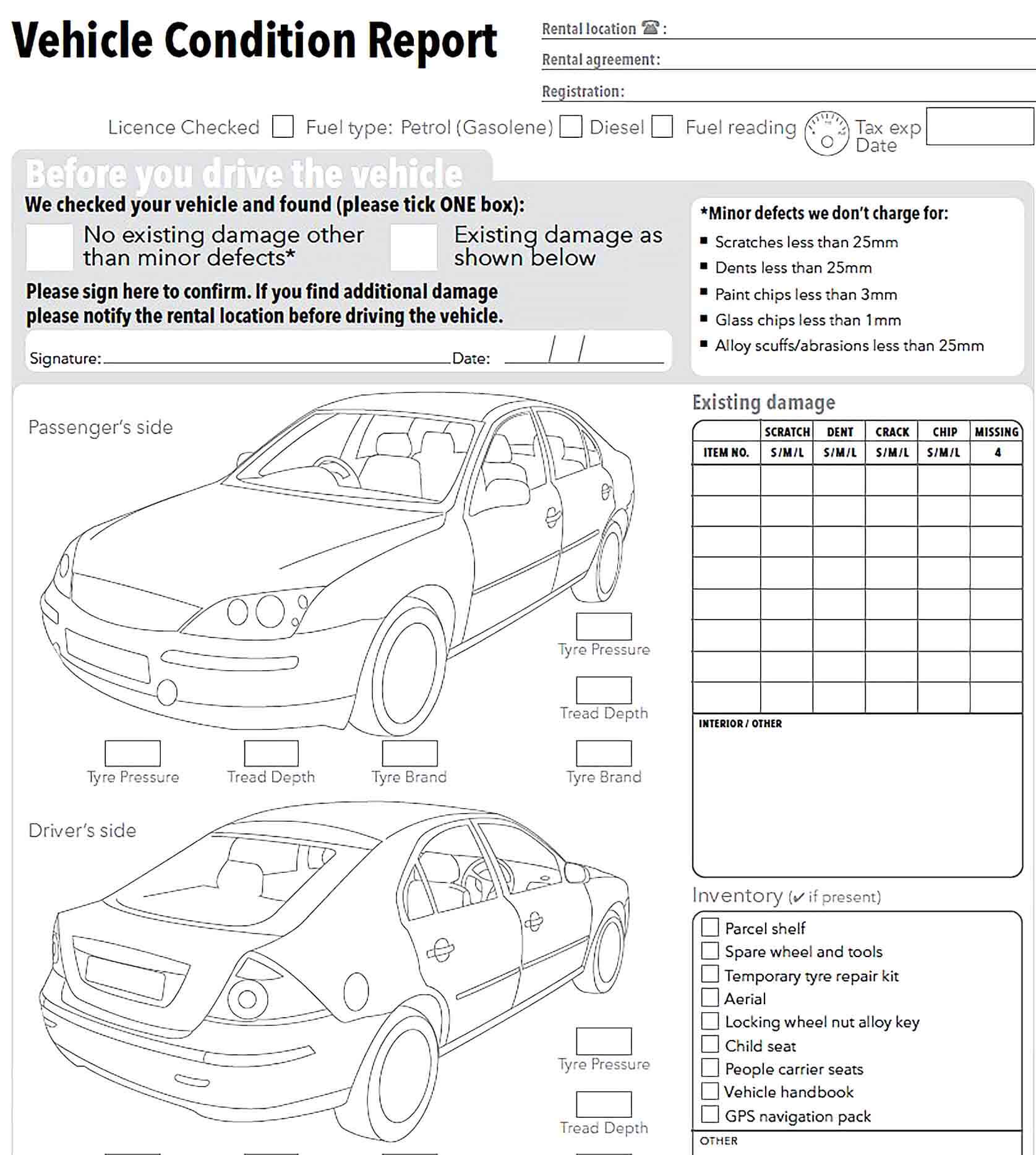 Sample Vehicle Condition Report Template